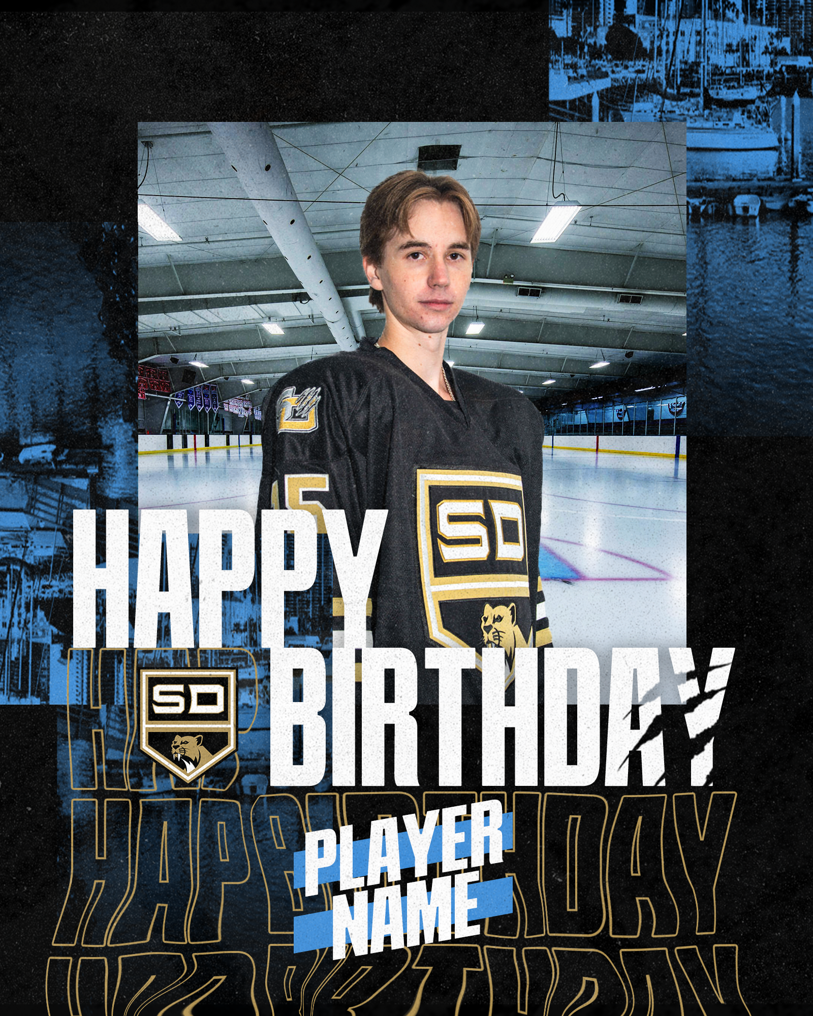 Birthday post template for the San Diego Sabers