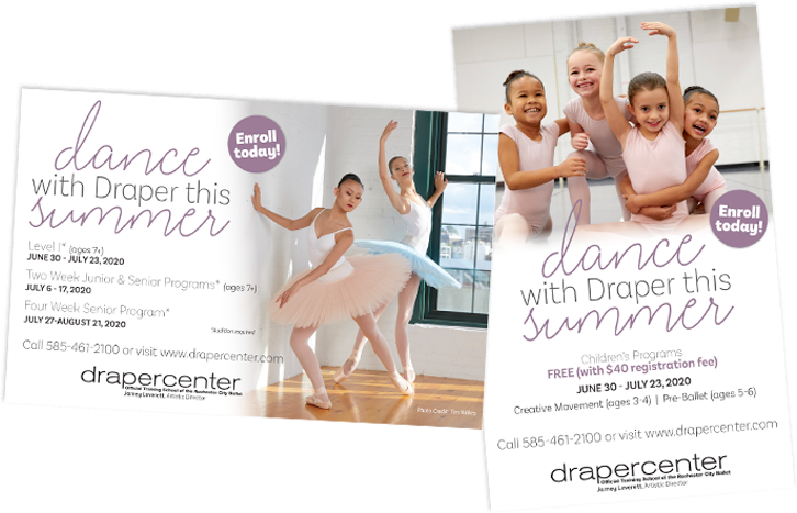 Flyers for Draper Center's summer dance programs.