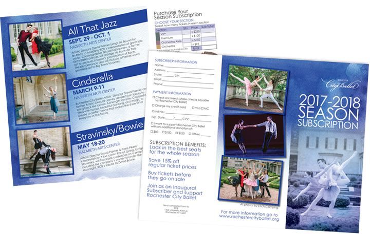 Season subscription tri-fold brochure for Rochester City Ballet