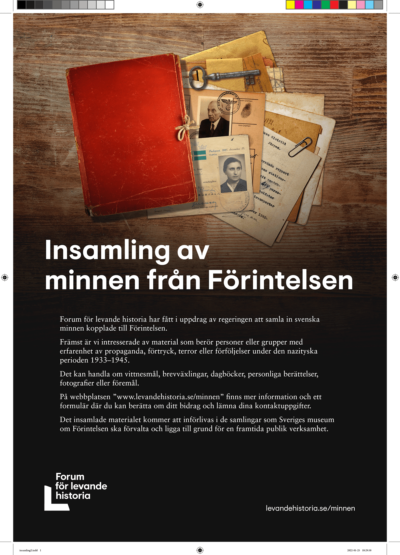 Printannons för insamlingen av minnen från Förintelsen.