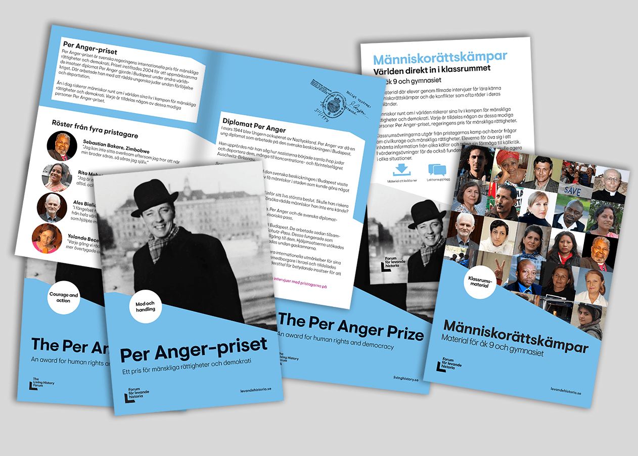 Formgivning av broschyrer till Per Anger-rummet. Print.