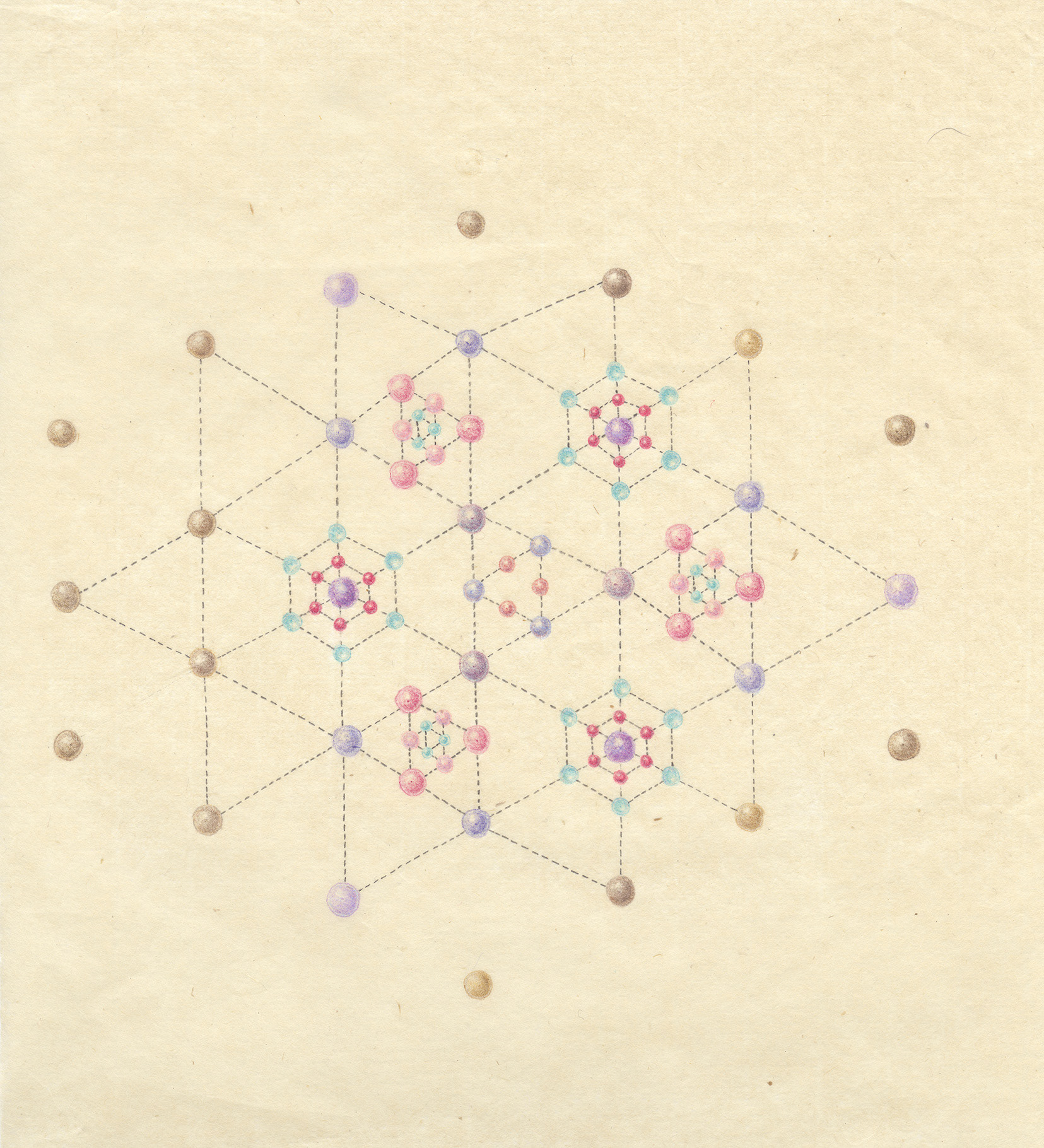 Chess? Protein? coloured pencil, rice paper, 2021 185 x 194 mm