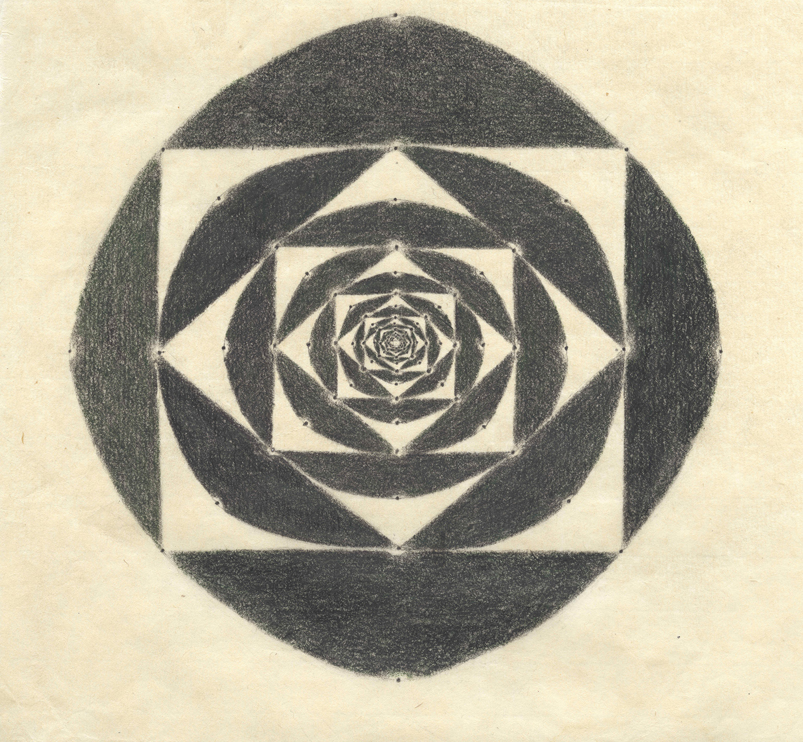 Impermanence, coloured pencil, rice paper, 2022 170 x 170 mm Description The infinite variations of the first thought ever appear