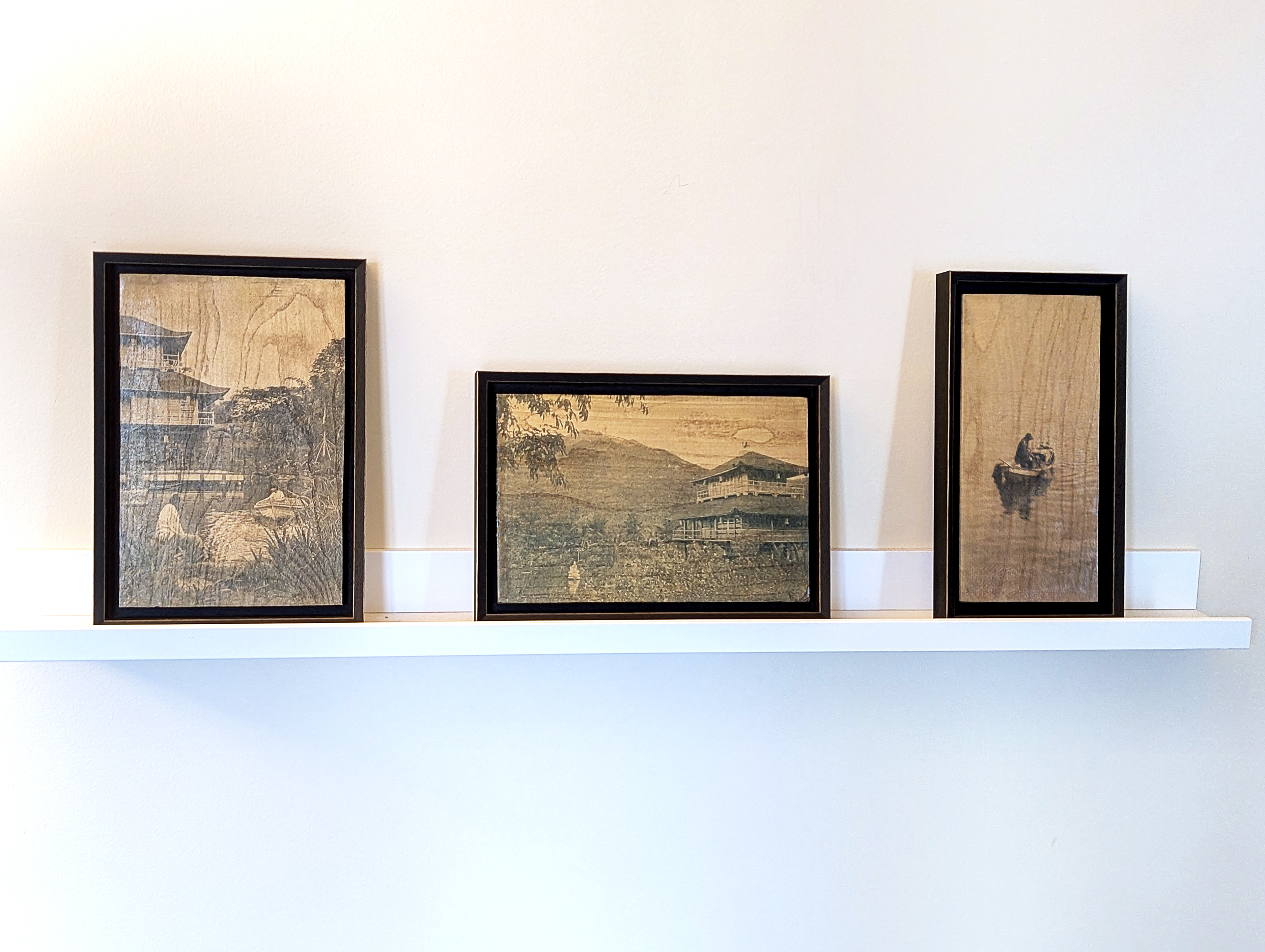 Cyanotype toned with coffee, mounted on gilded Vietnamese acacia wood with paint gilding