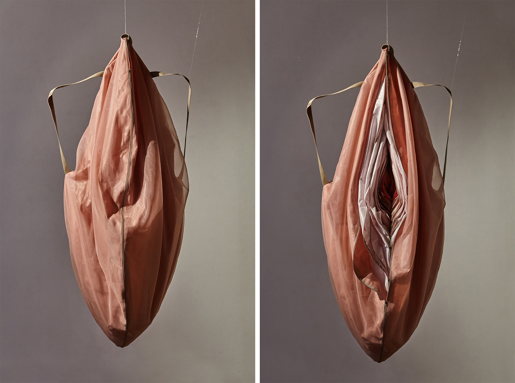 Carrying the Skins of Life To Be Born, Fabric, Zipper, Installation, 2016