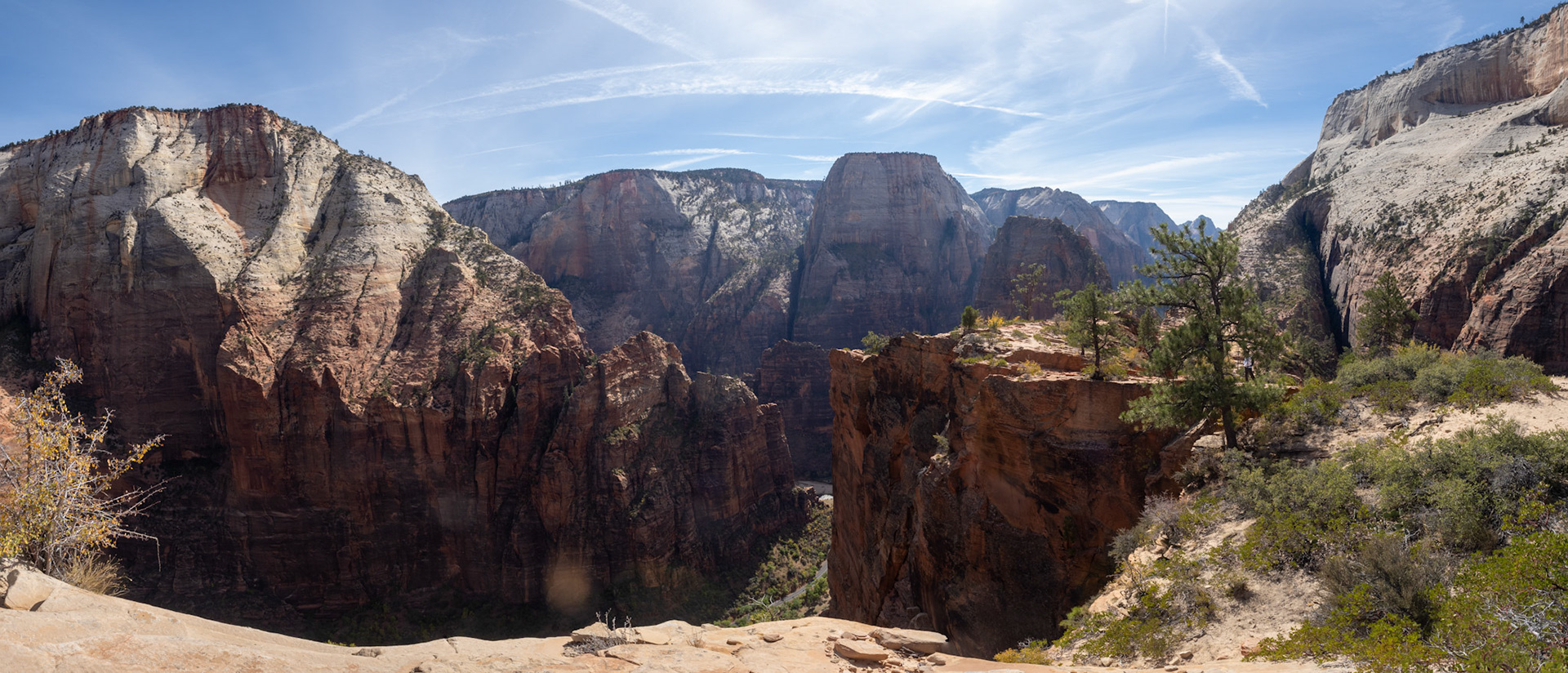 Looking down into the main canyon with Angels Landing visible on the right.