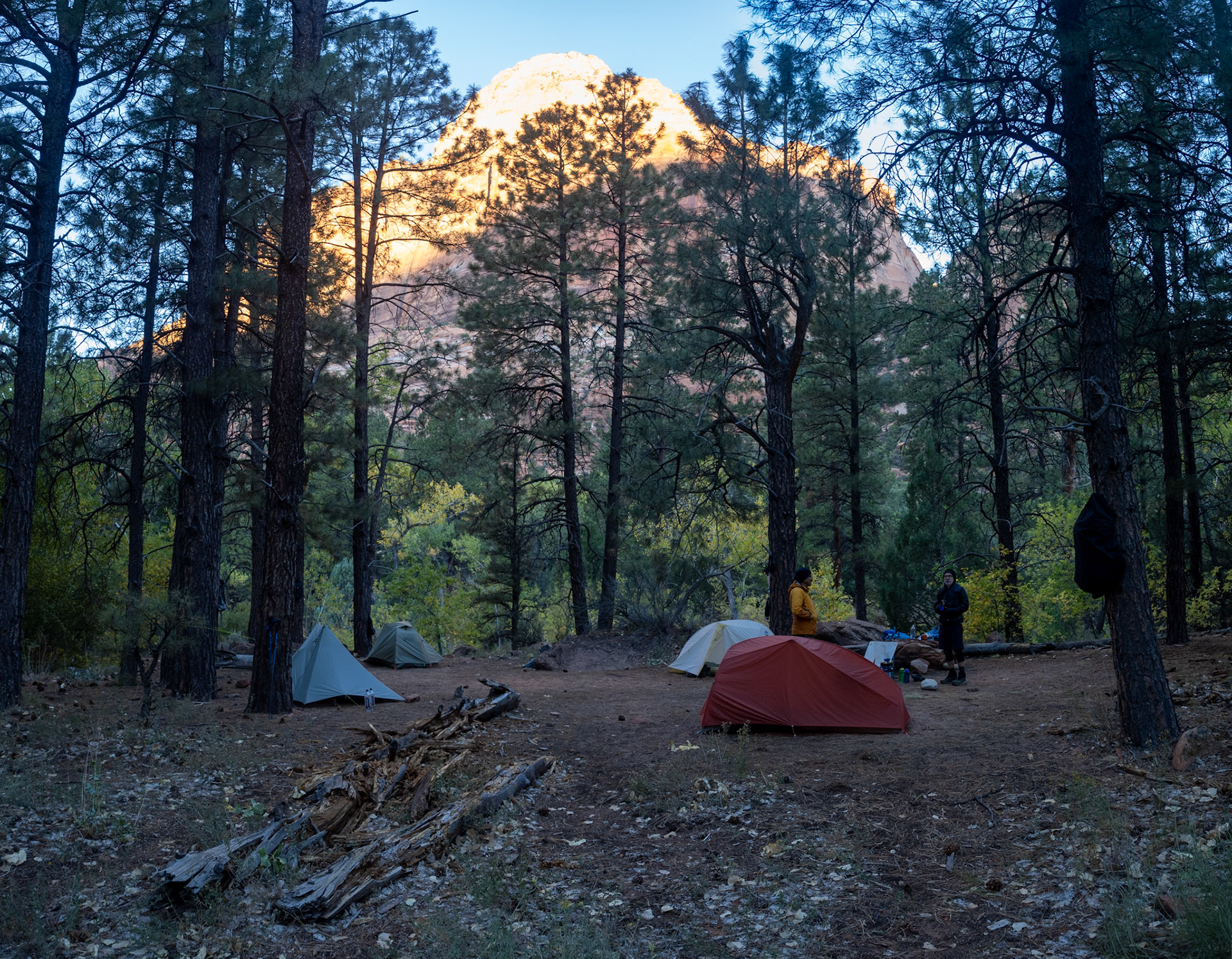 A little too much dynamic range. The sun hits the peaks while we chill in morning camp