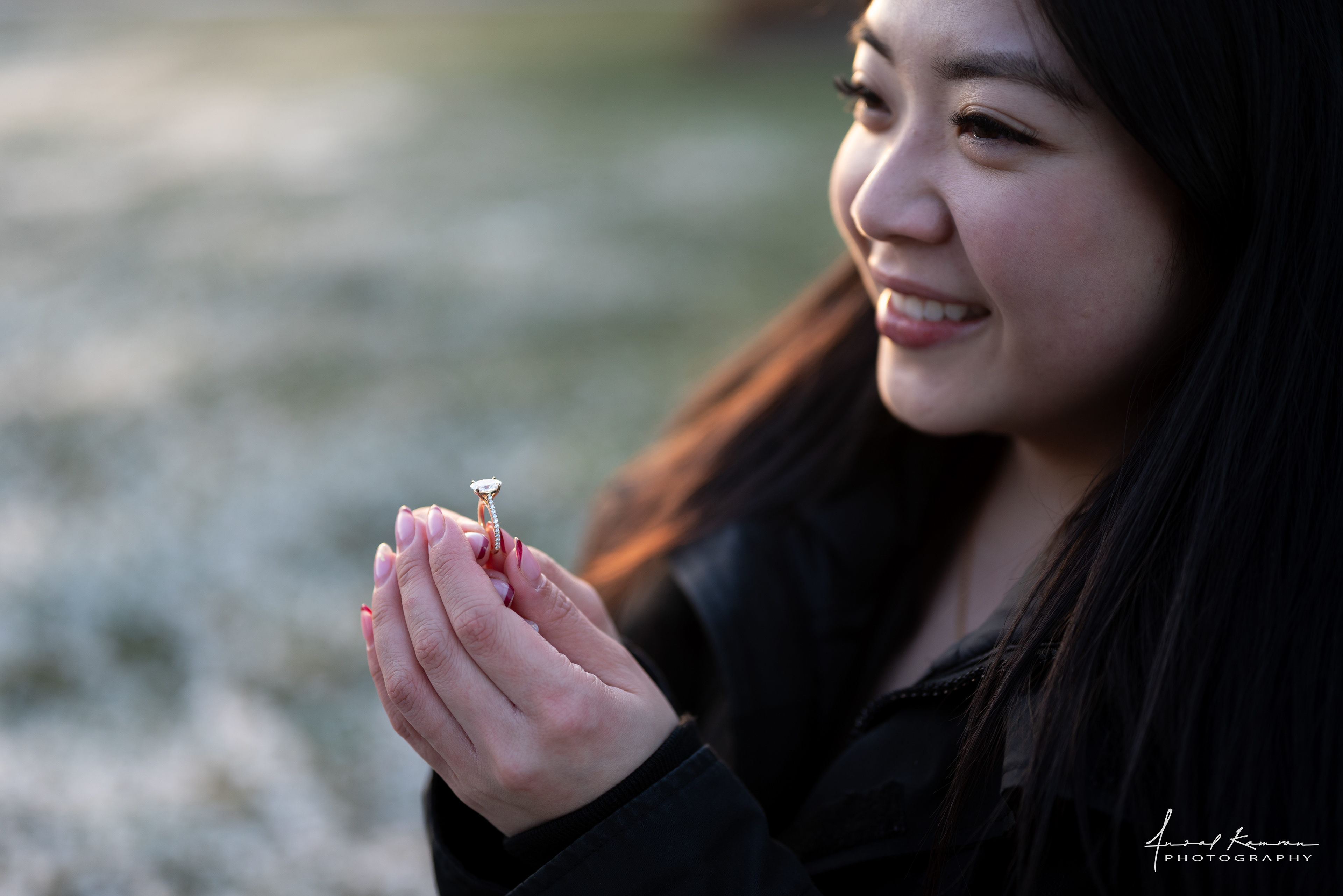 Proposal on Burnaby Mountain engagement ring