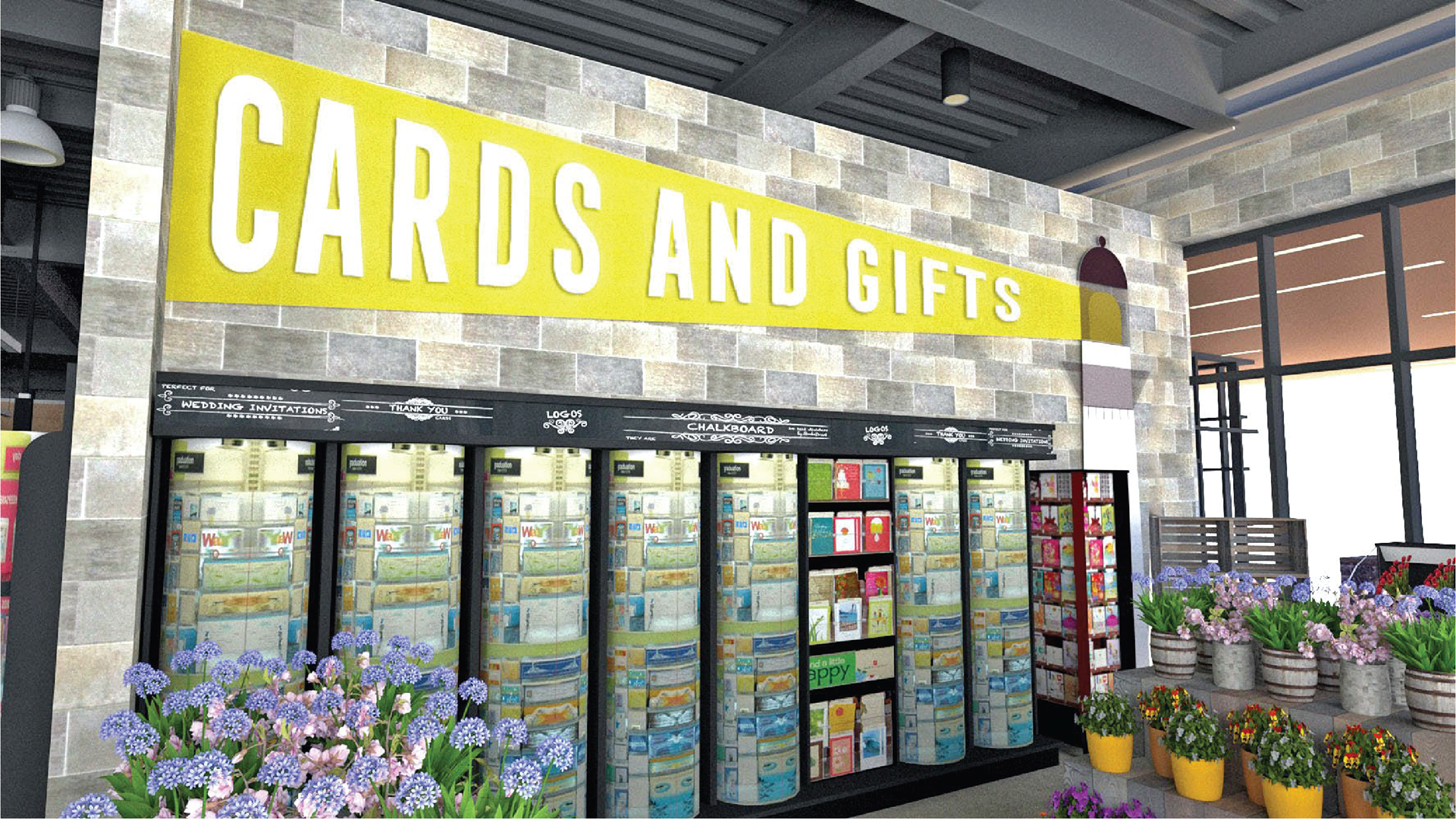 One thing Justin told me to include in the store is a lighthouse, and the wall above the cards gave a really cool opportunity to have it shine right out onto the lettering.