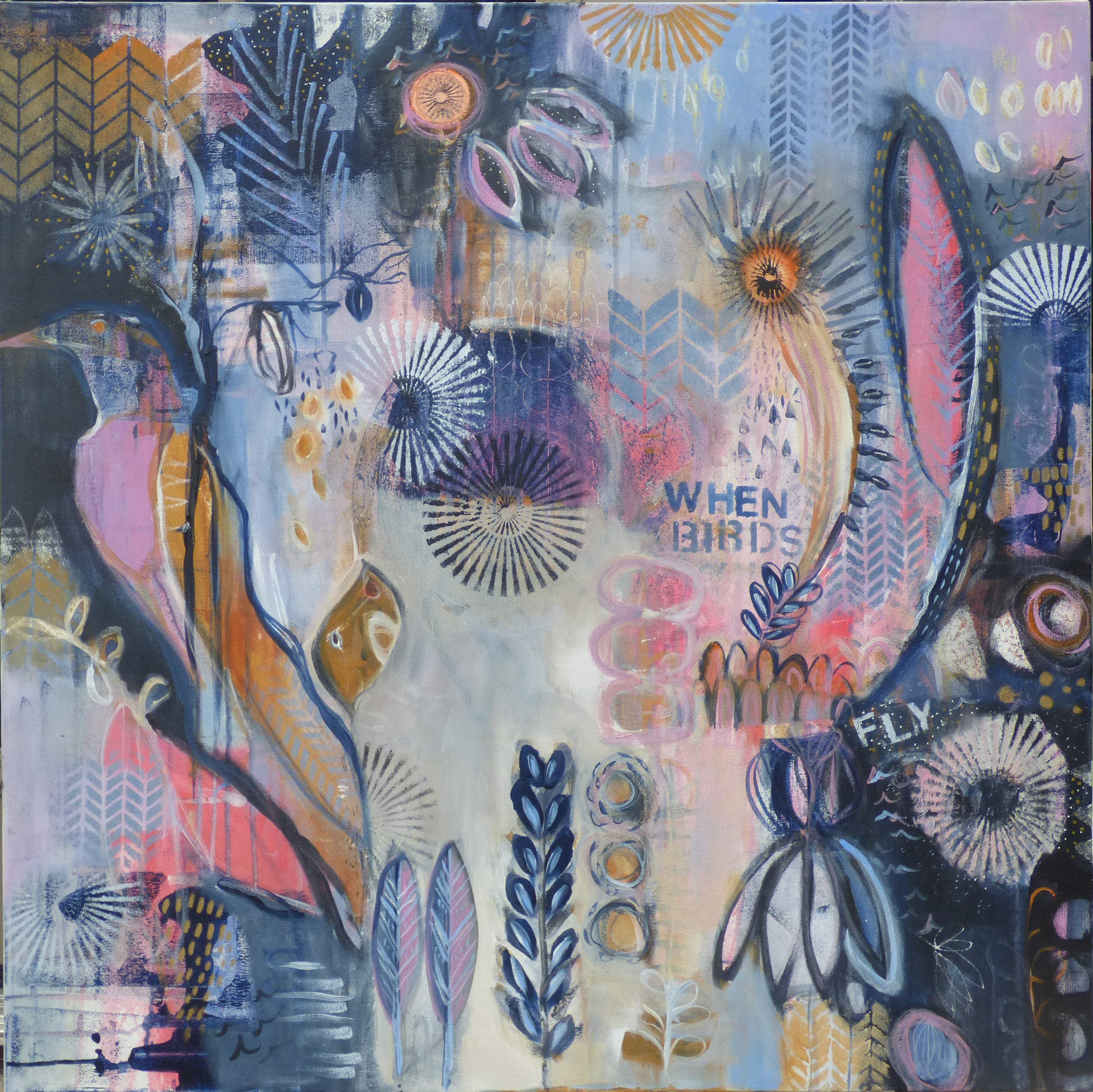 "When Birds Fly" 36x36" acrylic on canvas