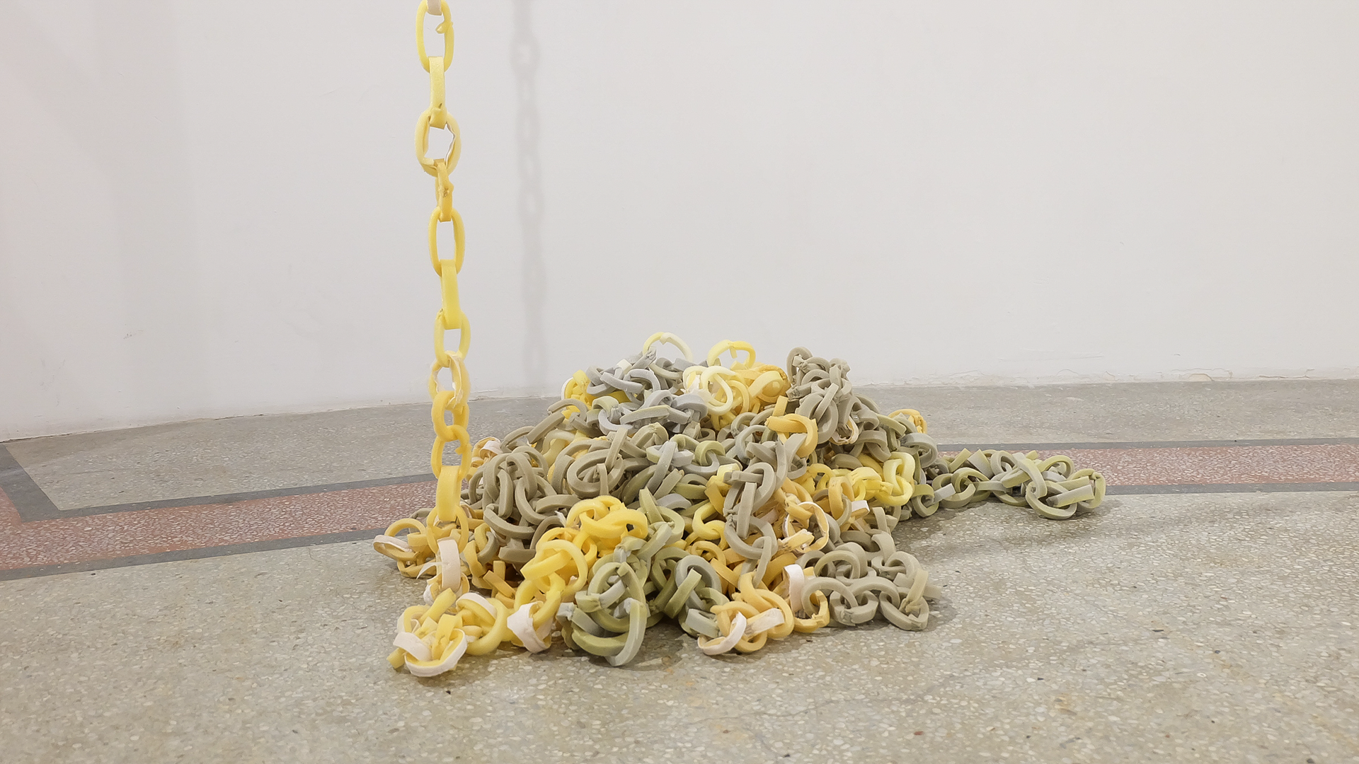 To the lands I could not reach, installation, sponge, staples. 50 meters. 2023 / installation view from Kasa Gallery