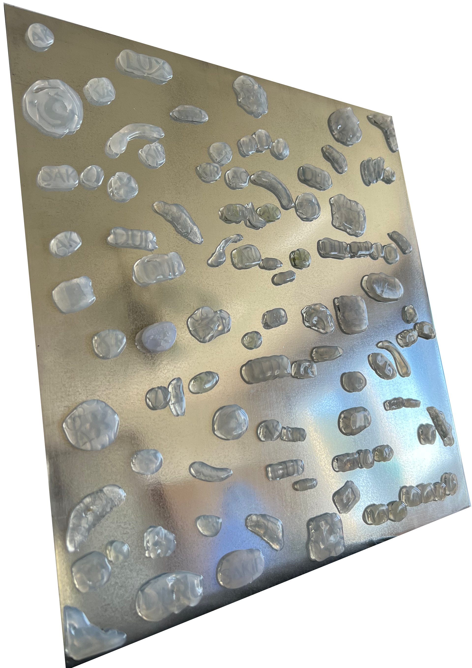 "Aa Duru, I bathe with this!”, silicone molds on metal plate, 35 x 35 cm, 2023