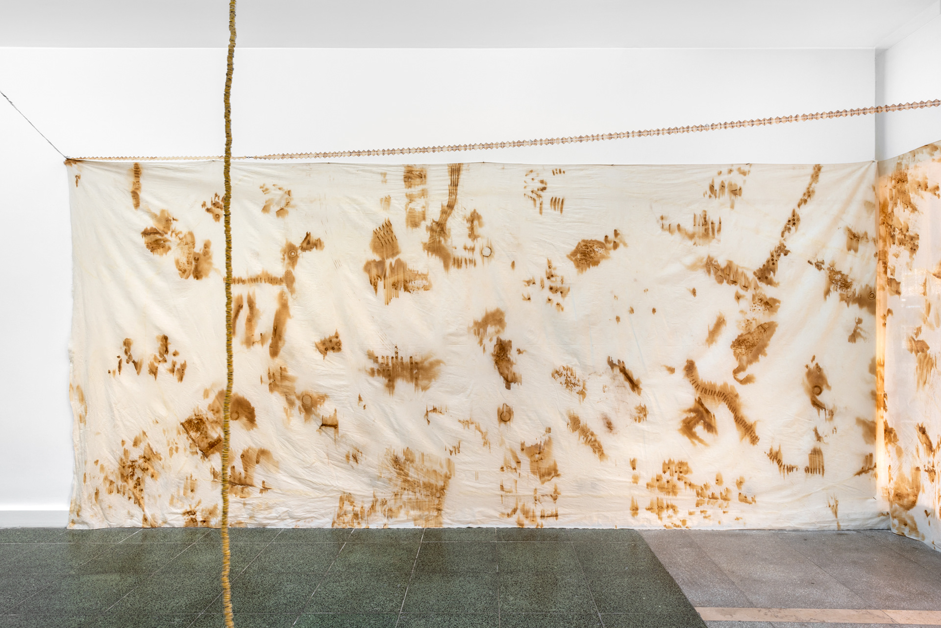 Cloth No.1, 2022, rust print on fabric, 220 x 600 cm