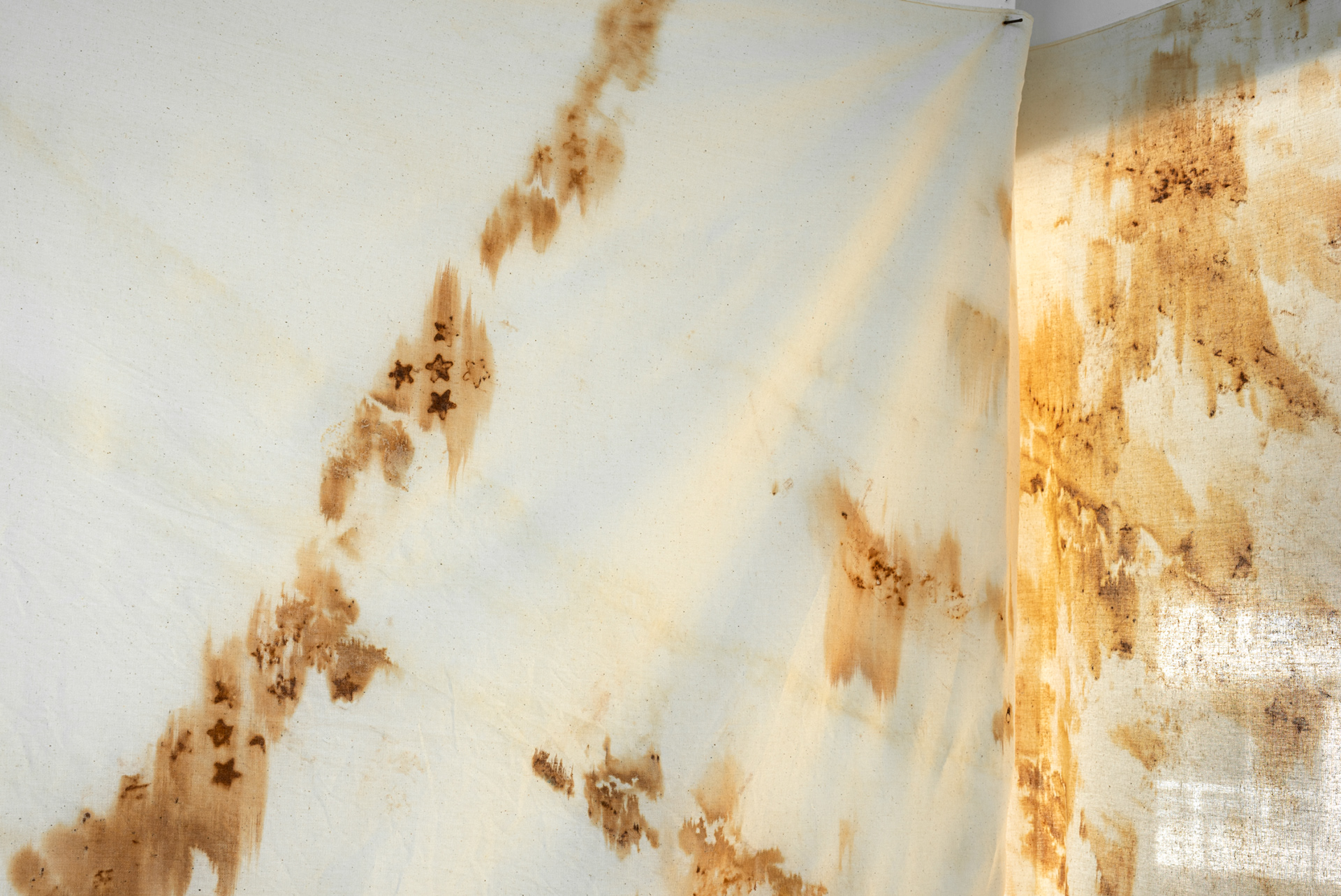 Cloth No.1, 2022, rust print on fabric, close-up