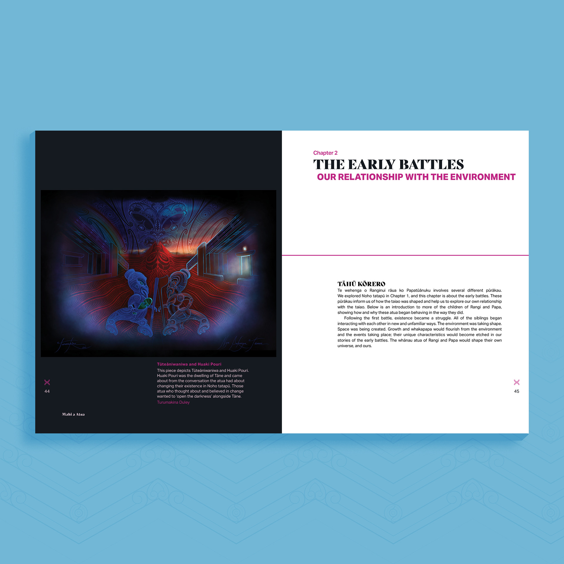 Internal book design. Mahi a Atua, Mark Kopua, Diana Kopua, Lisa Cherrington, 2024. Huia Publishers
