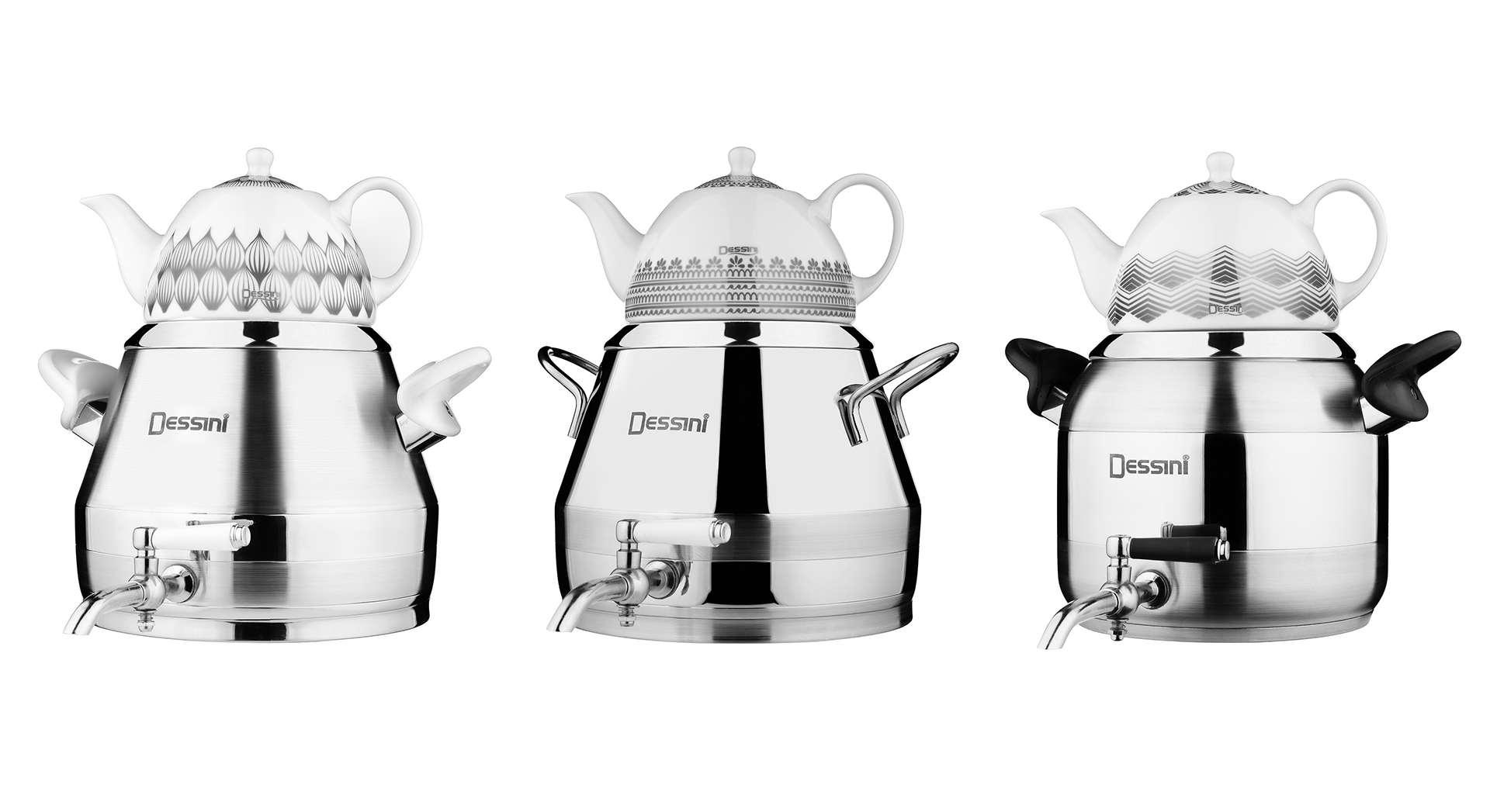 Modern kitchen cookware set with matching lids and pans arranged symmetrically