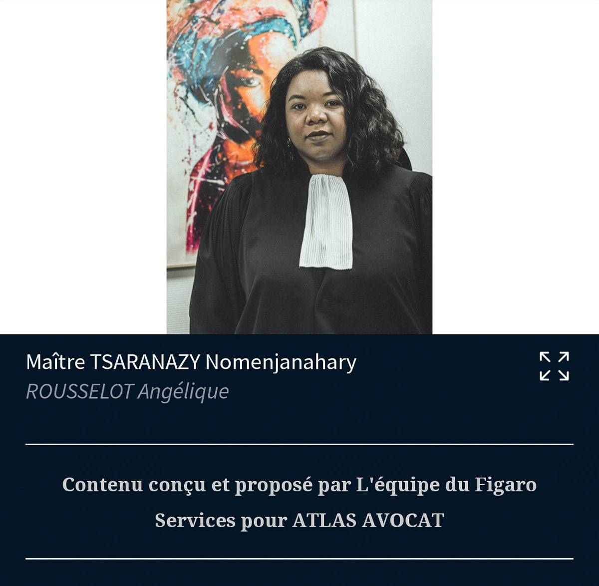 Portrait professionnel d'avocate au Havre : Maître TSARANAZY Nomenjanahary en robe, photographie institutionnelle par L'œil Nomade pour Le Figaro Services.