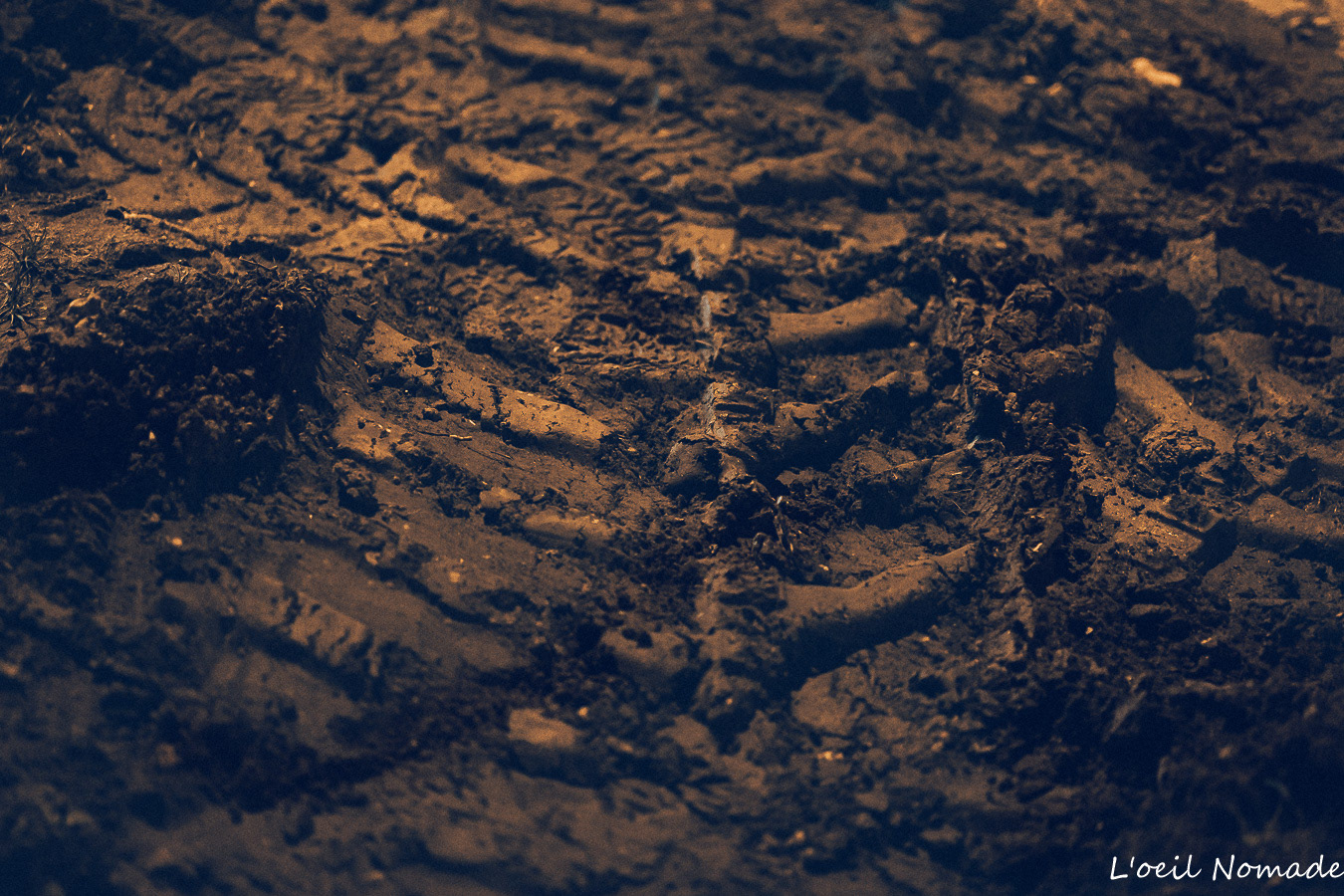 Vérité technique : empreintes de pneus et texture du sol sur un terrain de génie civil au Havre.
