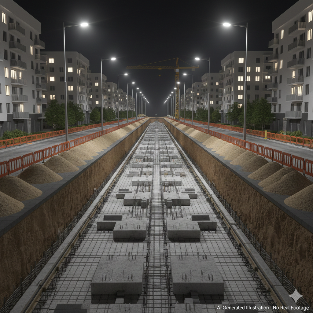 Illustration 3D schématique d'un chantier sans contrainte technique, exemple d'image générique manquant de crédibilité professionnelle.