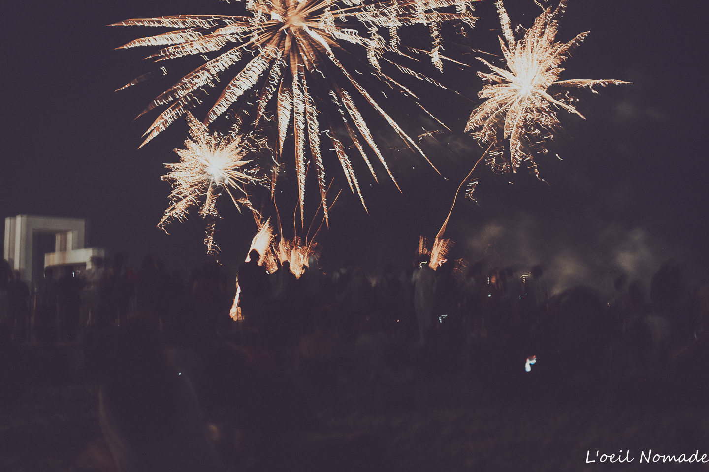 Feu d'artifice de la Fête nationale vu depuis la plage du Havre