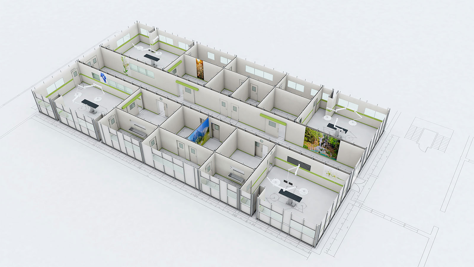 modulares Ständer-Wandsystem / OP-Trakt