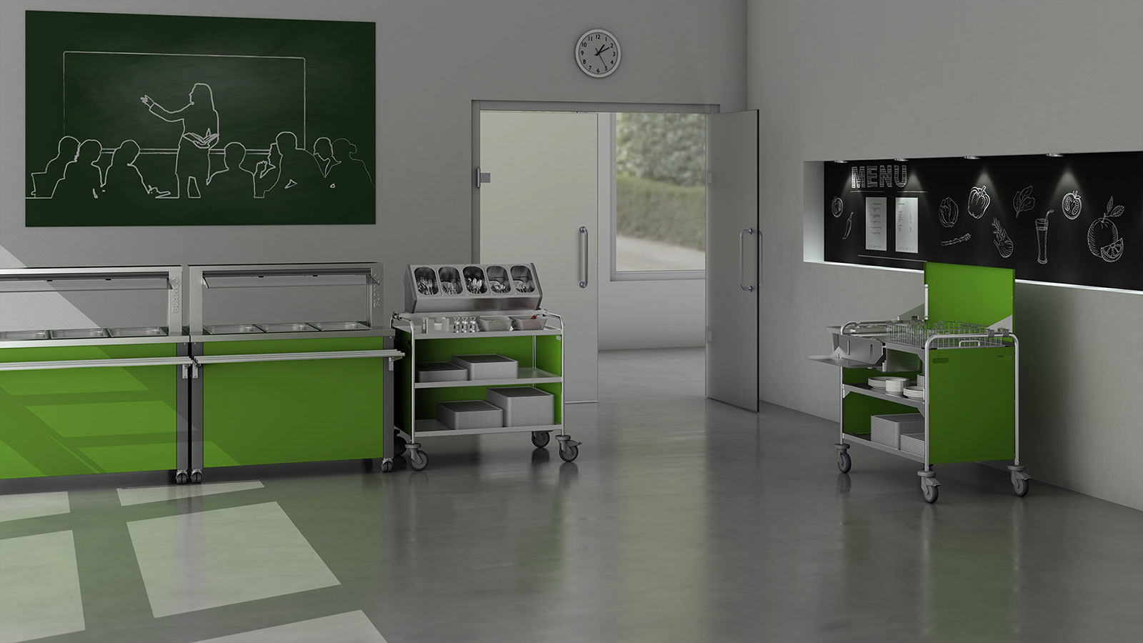 Servierwagen / virtueller Präsentationsraum "Schulkantine"