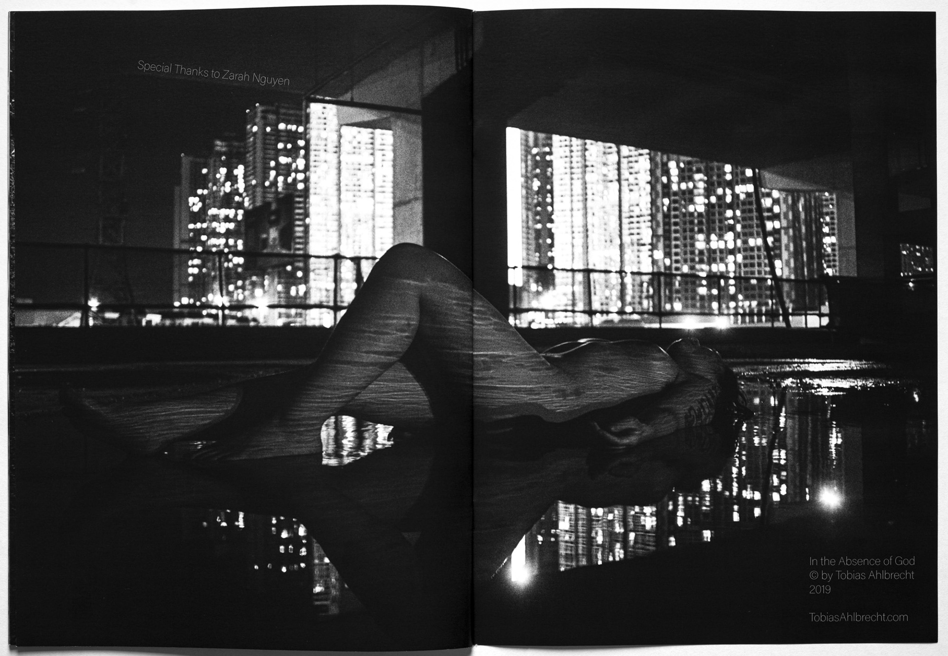 Image from the book 'In the absence of god' by Tobias Ahlbrecht showing Zarah Nguyen and acknowledging Special thanks to her as model.