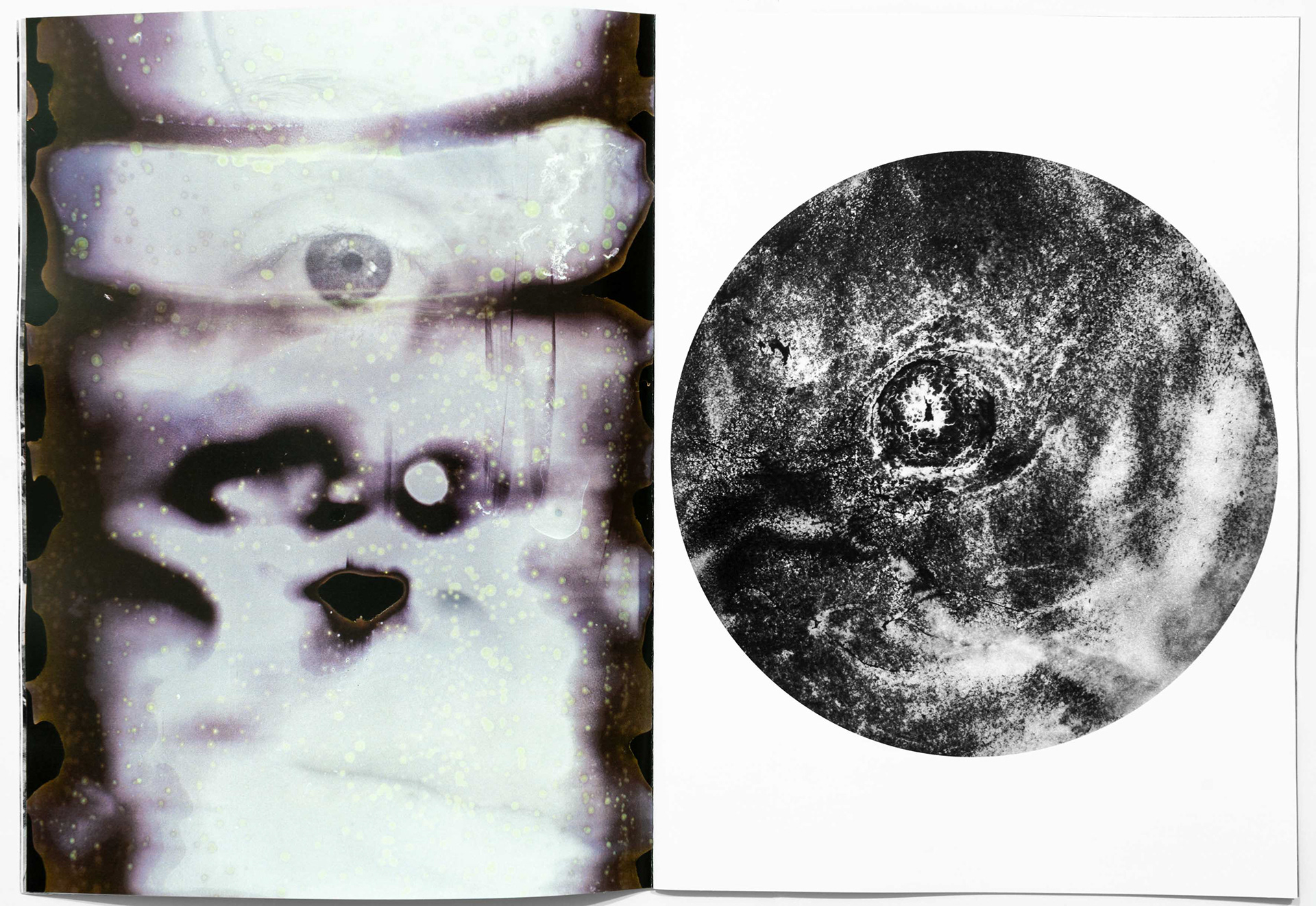 Two photographs from Tobias Ahlbrecht's 'ONE' book showing abstract forms and colorful photo experimentations showing the model Kate Lennartz.