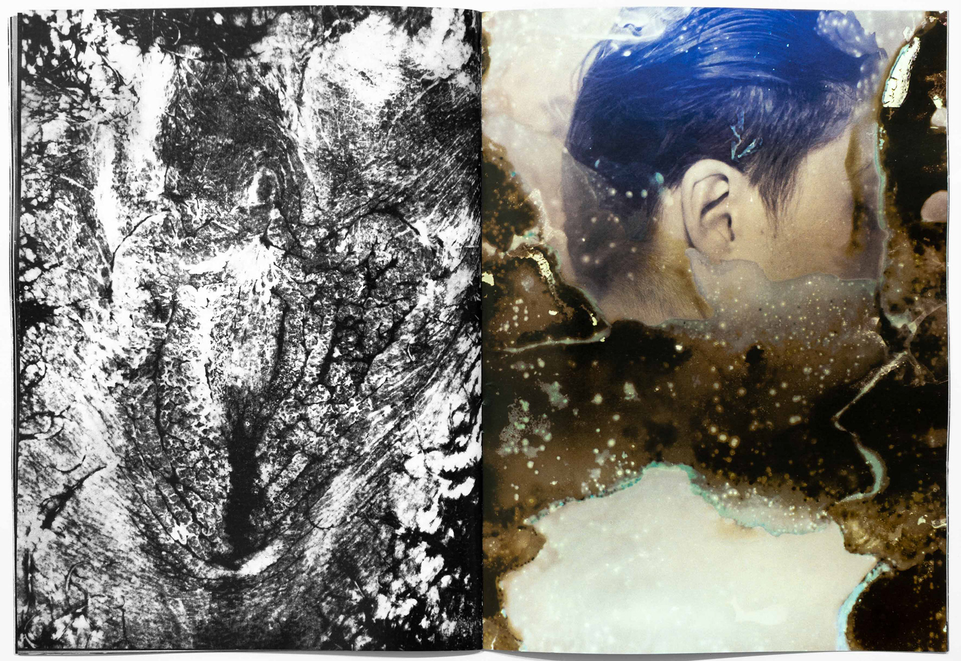 Two photographs from Tobias Ahlbrecht's 'ONE' book showing abstract forms and colorful photo experimentations starring the model Kate Lennartz.