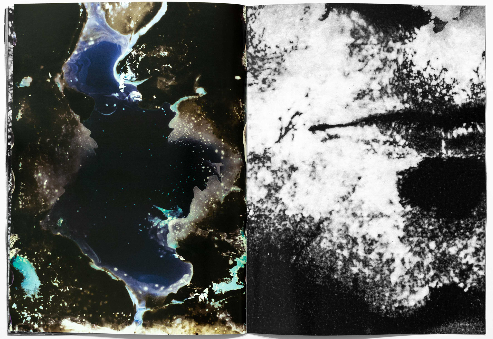 Two photographs from Tobias Ahlbrecht's 'ONE' book showing abstract forms and colorful photo experimentations starring the model Kate Lennartz and the artist.