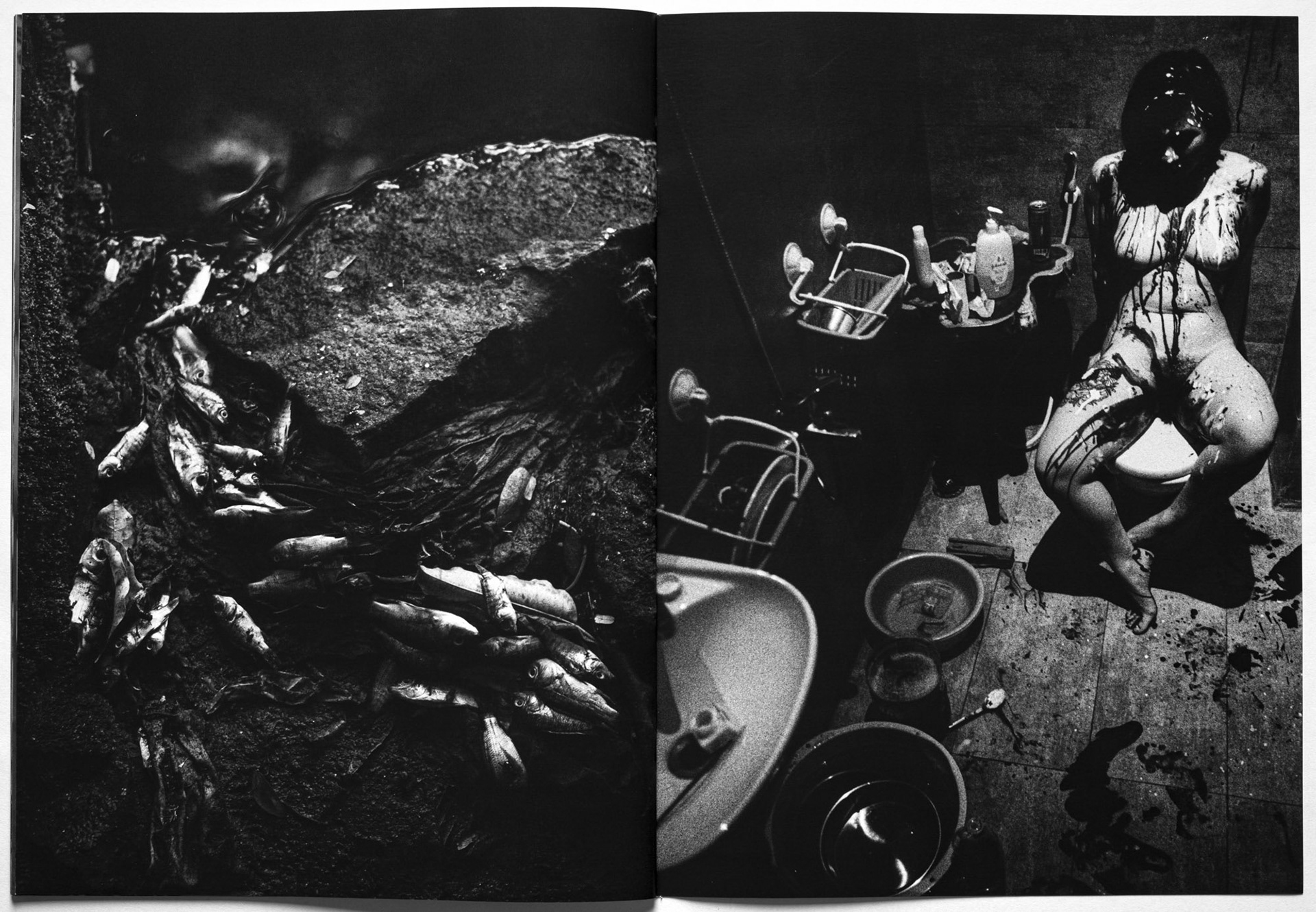 Image from the book 'In the absence of god' by Tobias Ahlbrecht showing Zarah Nguyen and fishes.