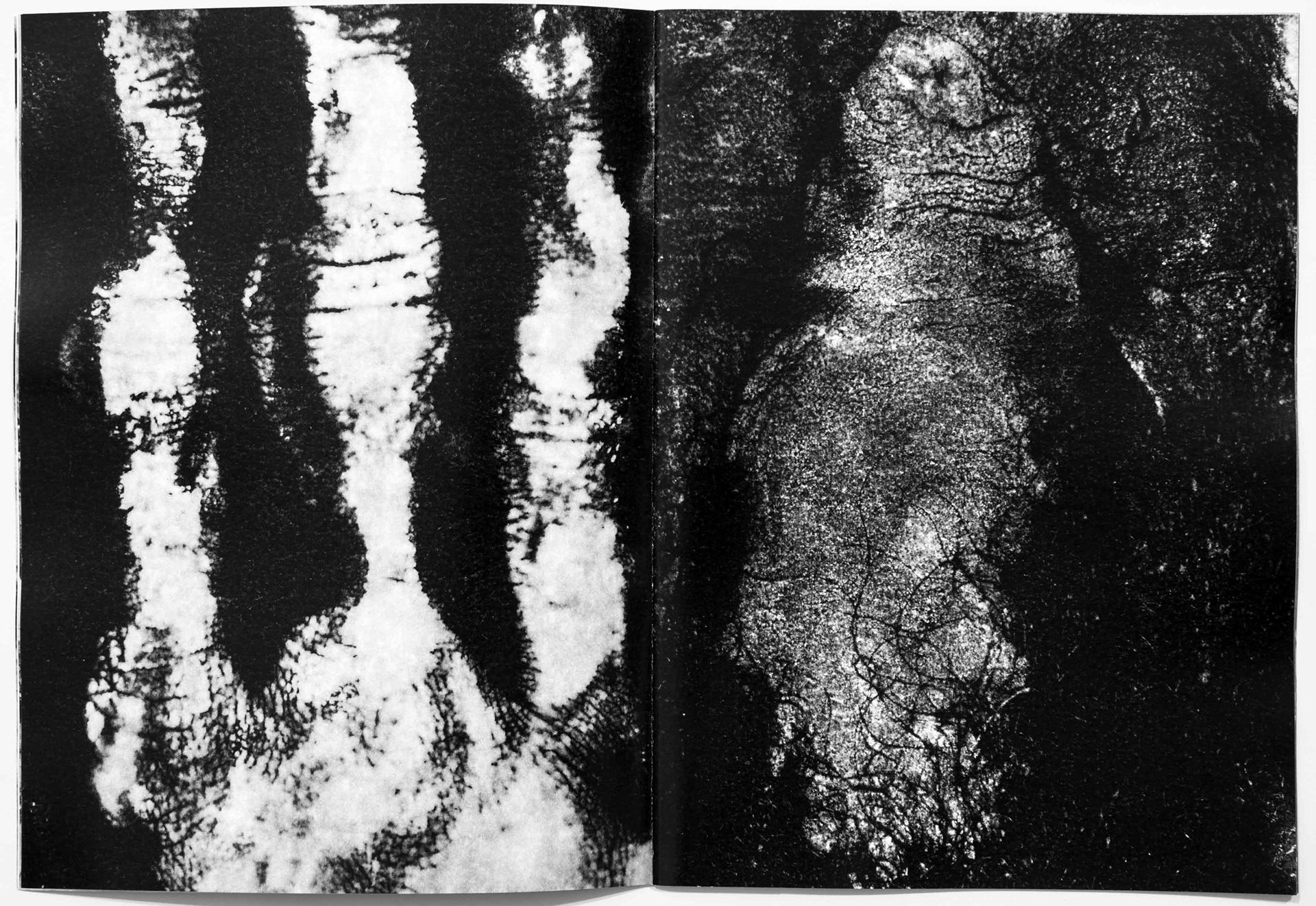 Two photographs from Tobias Ahlbrecht's 'ONE' book showing abstract forms and colorful photo experimentations and showing body parts of the artist Tobias Ahlbrecht.