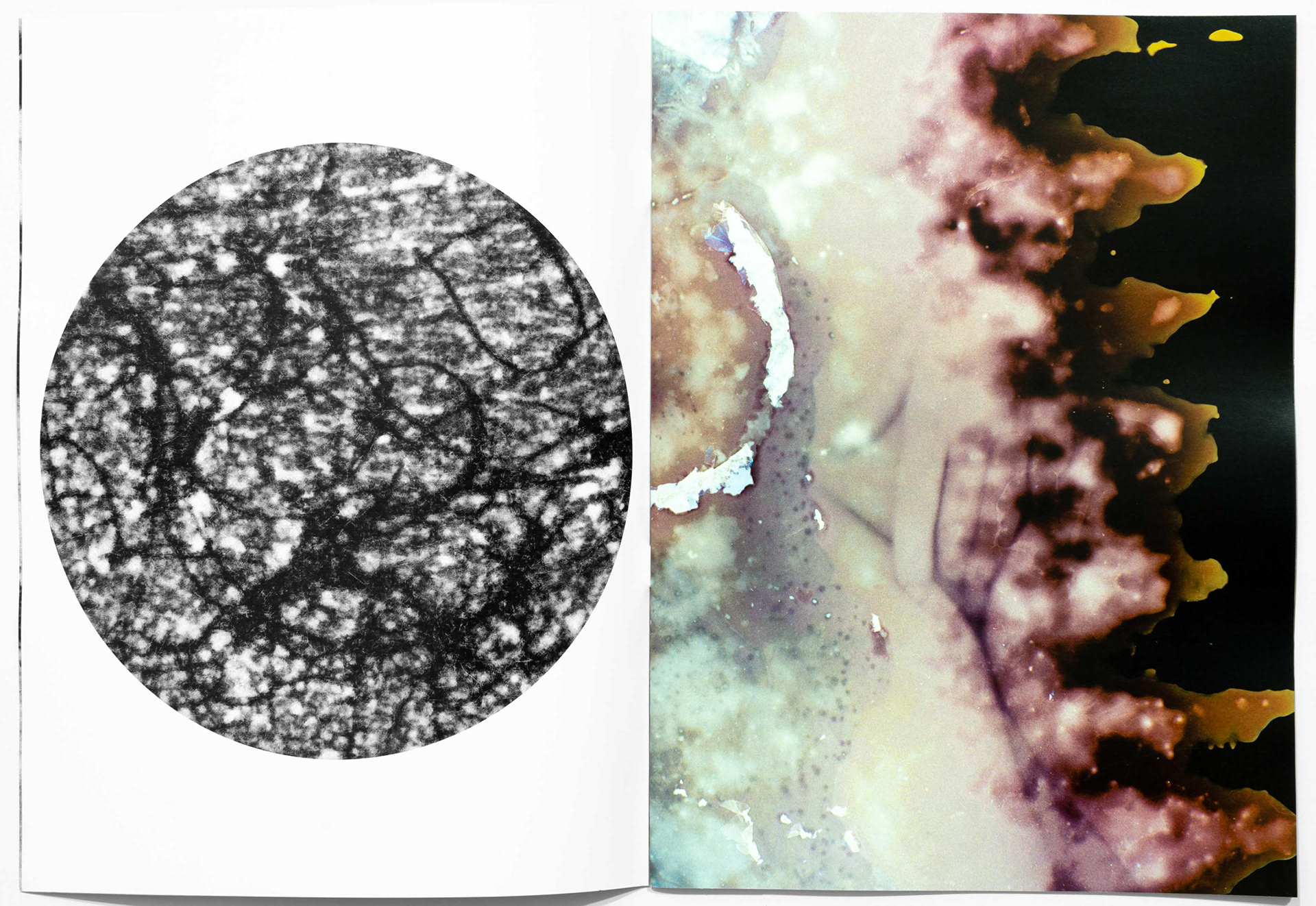 Two photographs from Tobias Ahlbrecht's 'ONE' book showing abstract forms and colorful photo experimentations.