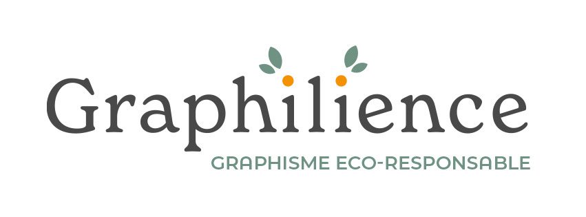 Logo de Graphilience, graphisme éco-responsable. Le mot 'Graphilience' est écrit en lettres noires avec une feuille verte et un cercle orange au-dessus de la lettre 'i'. En dessous, le slogan 'GRAPHISME ECO-RESPONSABLE' est écrit en lettres vertes.