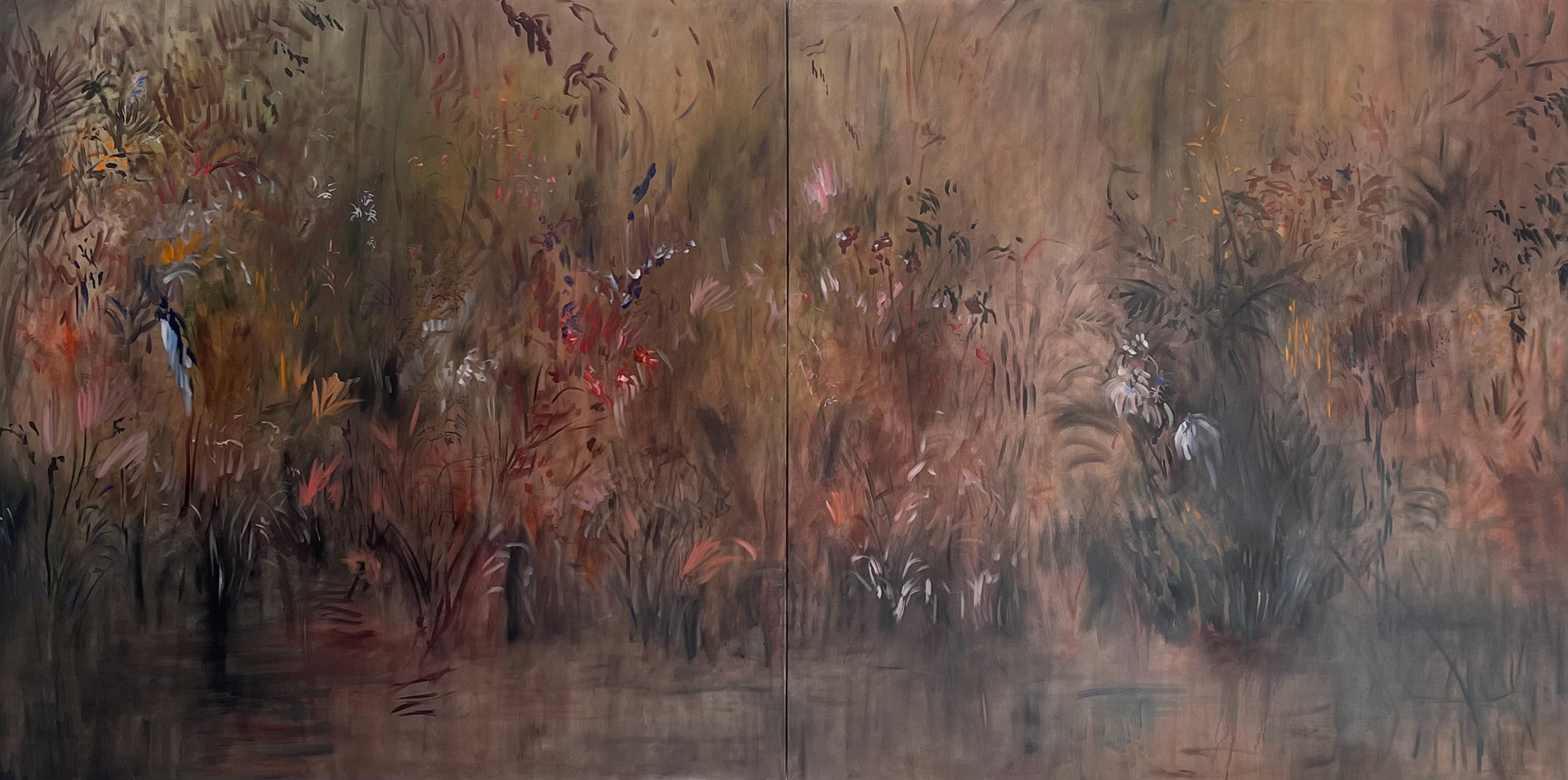 Pedro Kubitschek. Óleo sobre painel. 150 x 150 x 4 cm (cada) ou 150 x 300 x 4 cm (Díptico). 2025.