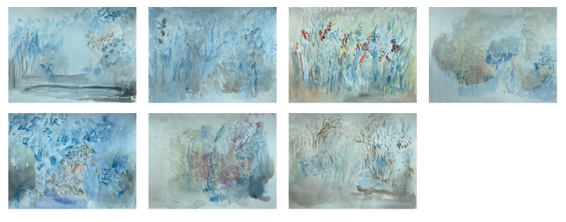 Pedro Diniz Kubitschek  - São as águas do rio. 2024. Aquarela sobre papel de algodão.  29 x 21 x 0,3 cm (cada).