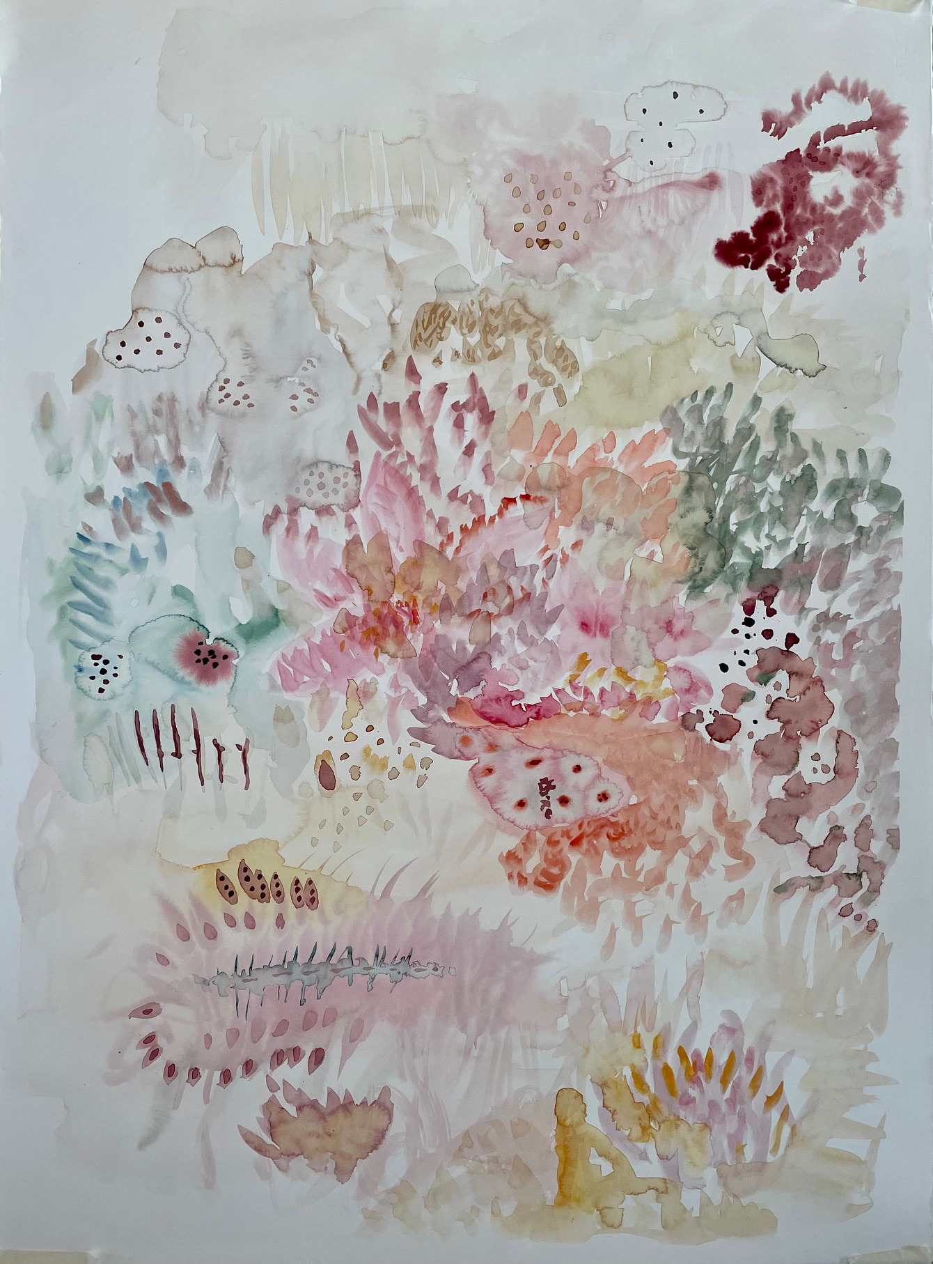 Pedro Diniz Kubitschek  Eflorescências aquareladas III [da série Organich].  2022.  Aquarela sobre papel Hahnemuehle  100%algodão 300g satiné  106 x 78 x 0,1 cm. 