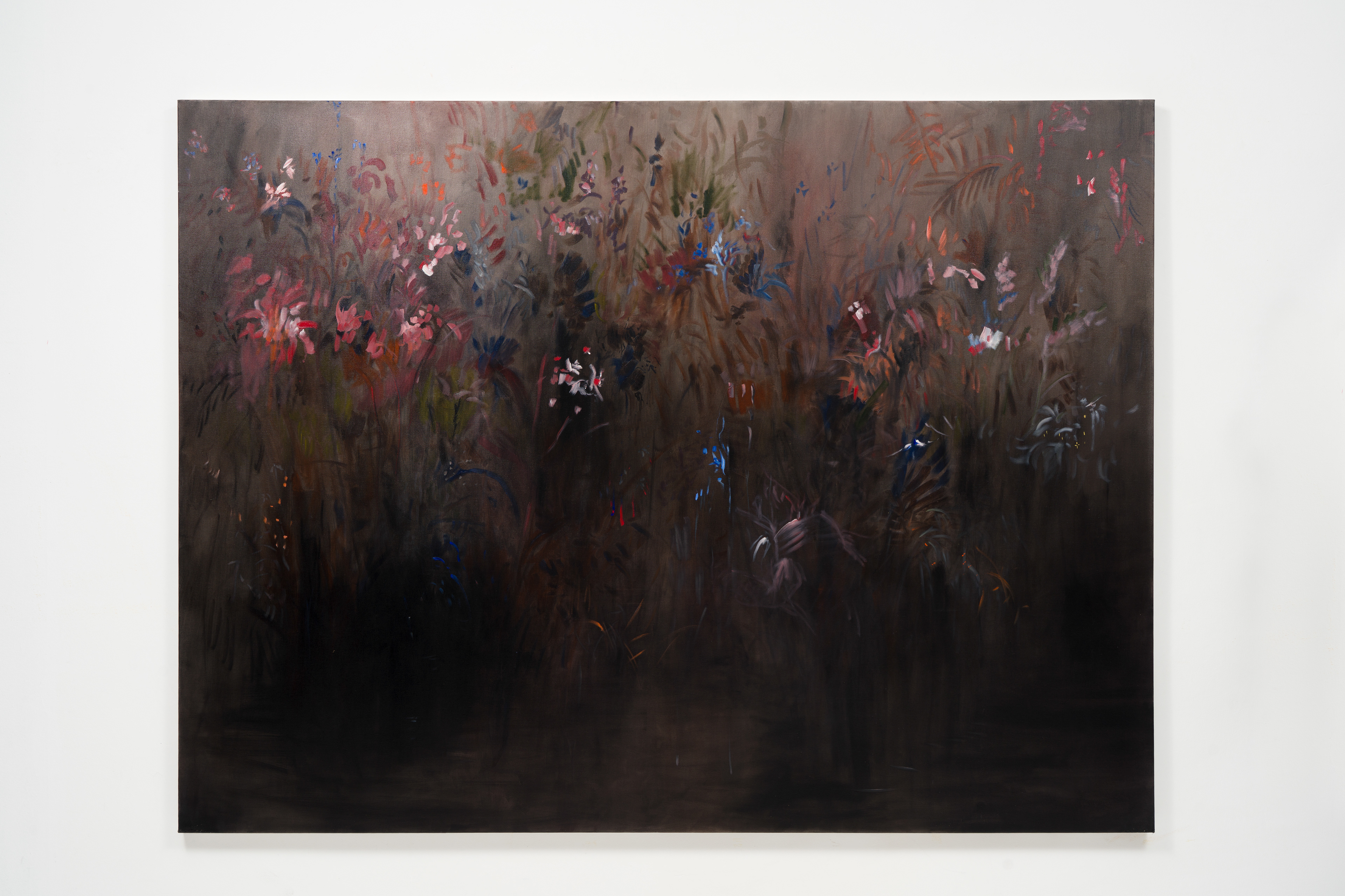 Pedro Diniz Kubitschek.  Flores noturnas habitam a margem. 2025. Óleo sobre painel. 150 x  200  x 4  cm 