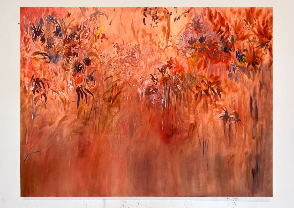 Pedro Diniz Kubitschek - Entre águas e flores  num amanhecer qualquer. 2025. Óleo sobre painel. 150 x  200  x 4  cm. 