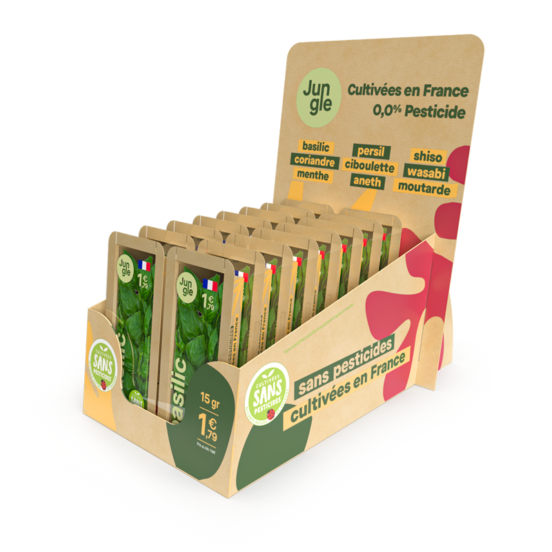Jungle counter display for cut herbs packaging design by Soveral Designer