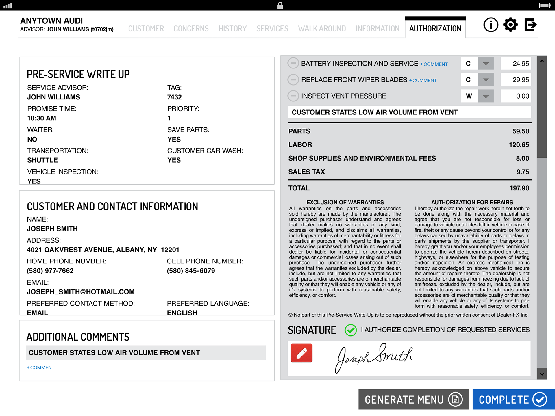 digital signature from customer