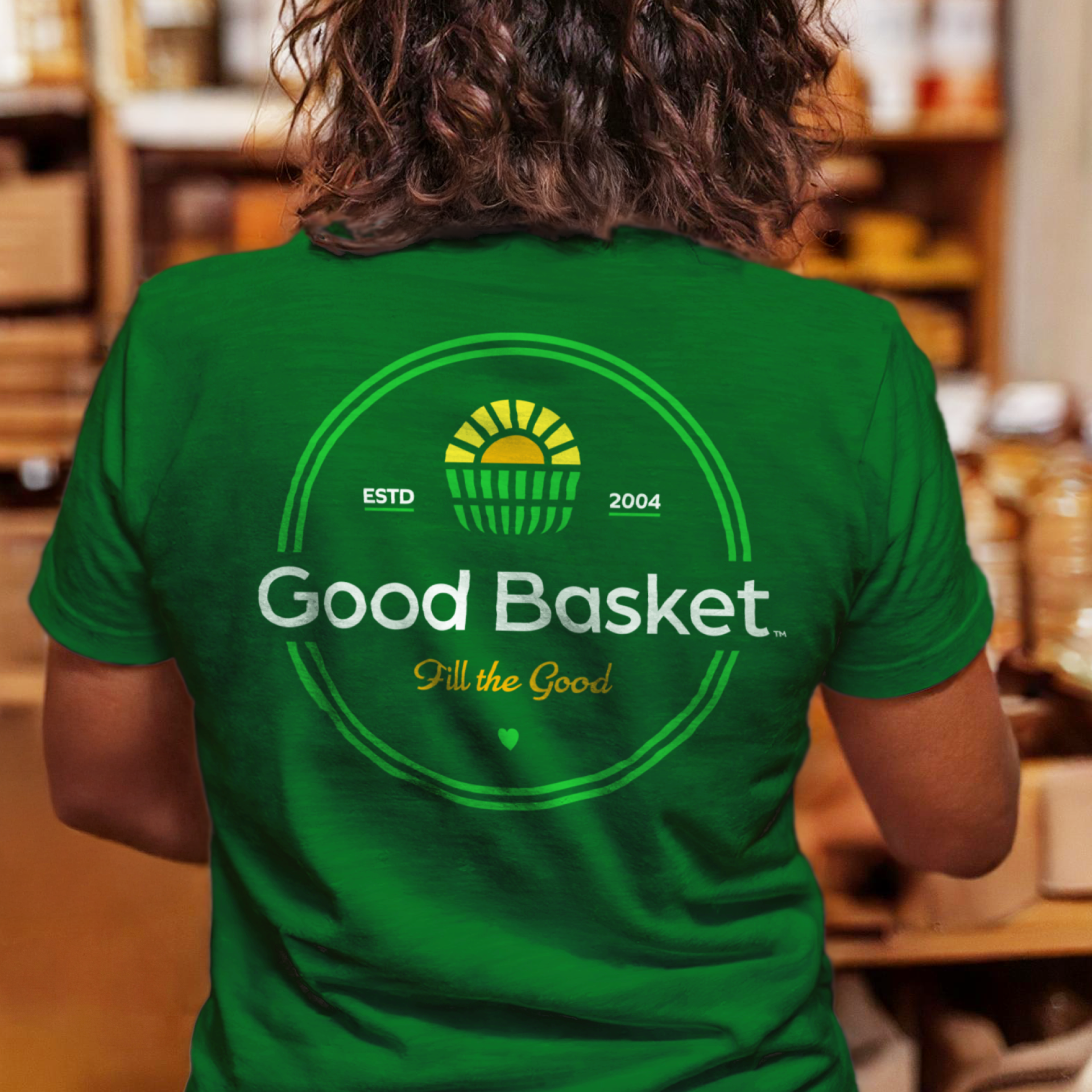 T-shirt logo design and visual brand identity for Good Basket nonprofit NGO by Chris Atkins Design