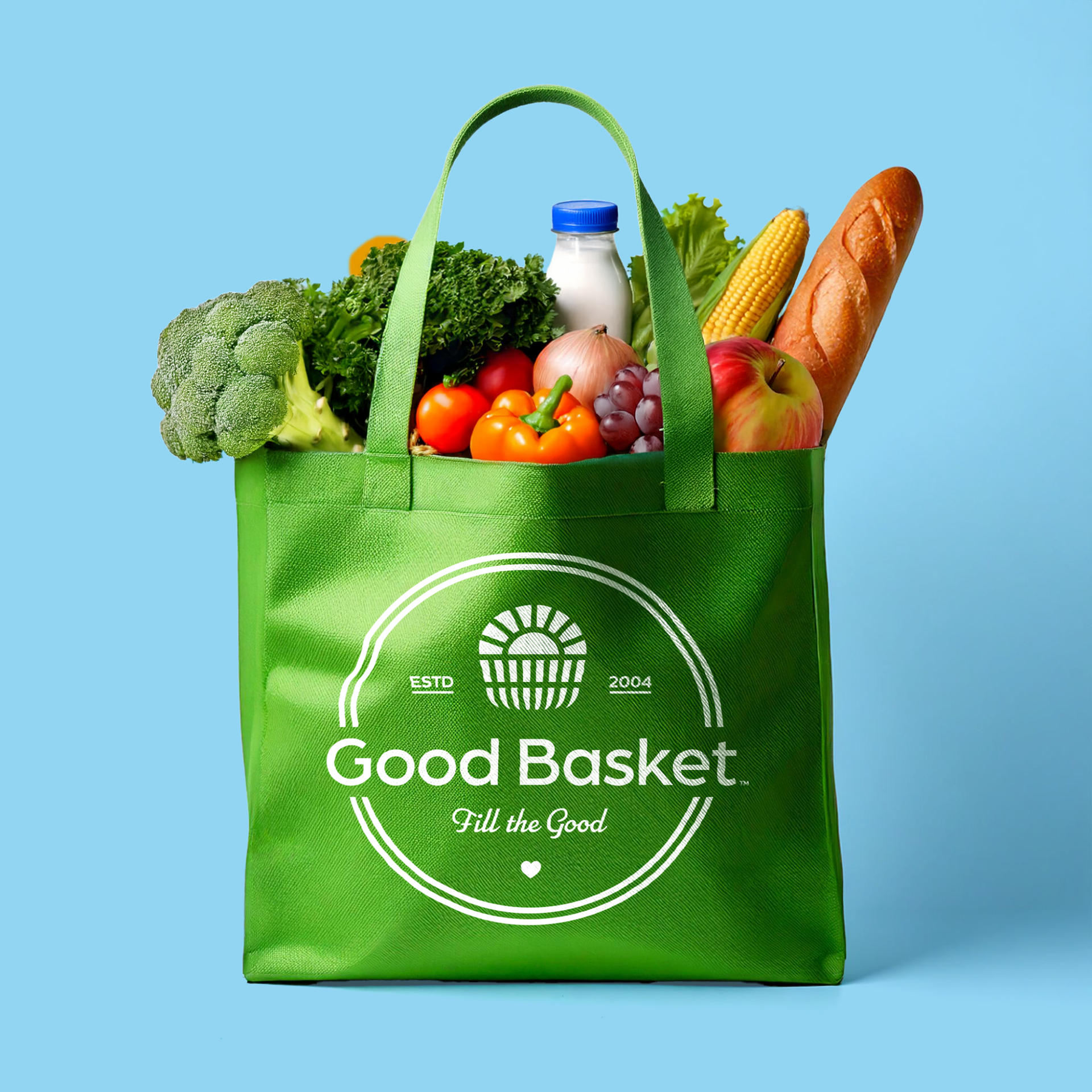Merch logo design and visual brand identity for Good Basket nonprofit NGO by Chris Atkins Design
