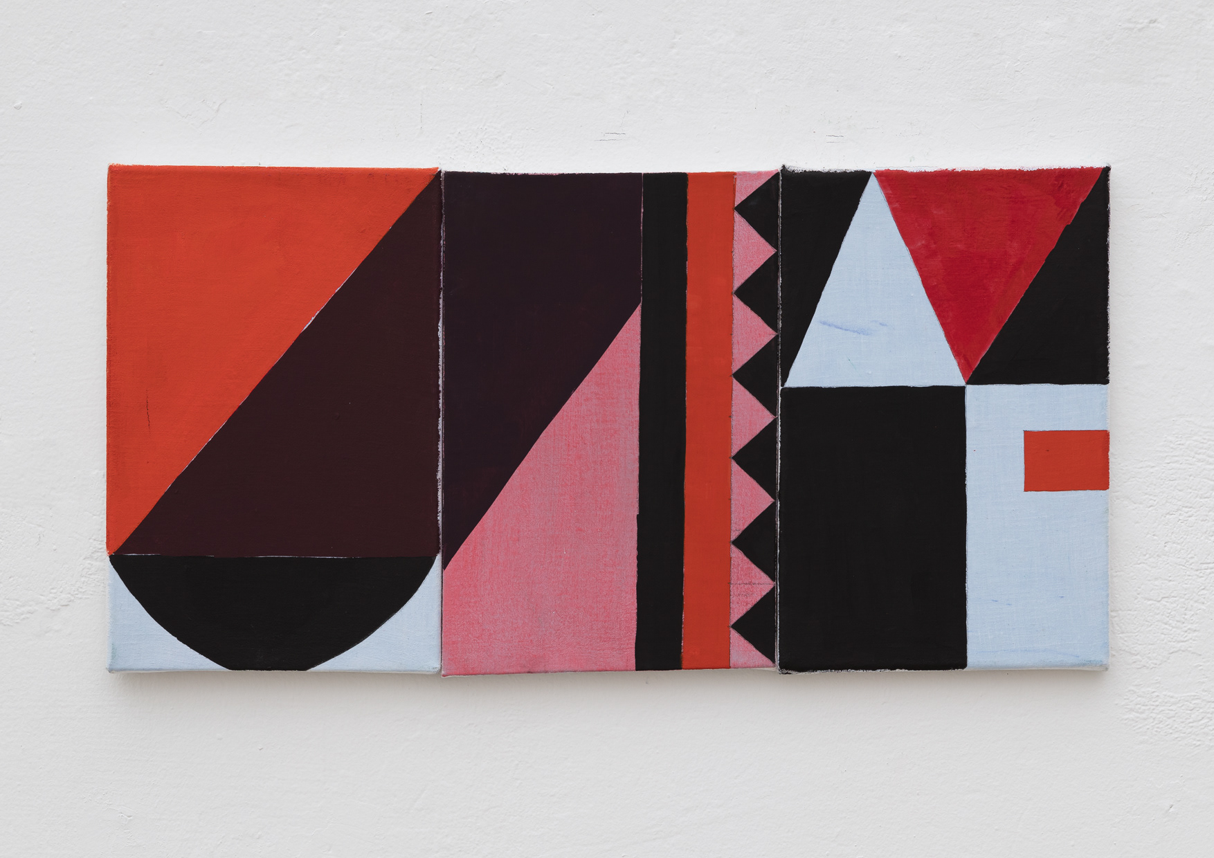 Tríptico. Sem título, 2021. Têmpera sobre linho 30 x 60 cm.  Foto: Ana Pigosso