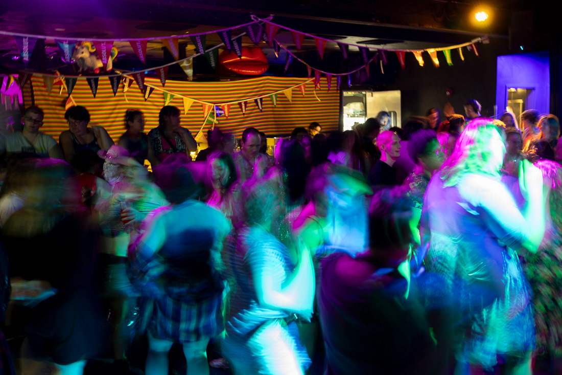 People dance at one of the last shows at Spectrum, a Eugene queer bar, on Aug. 10, 2025. | 1/1.4 f/2.8 ISO400
