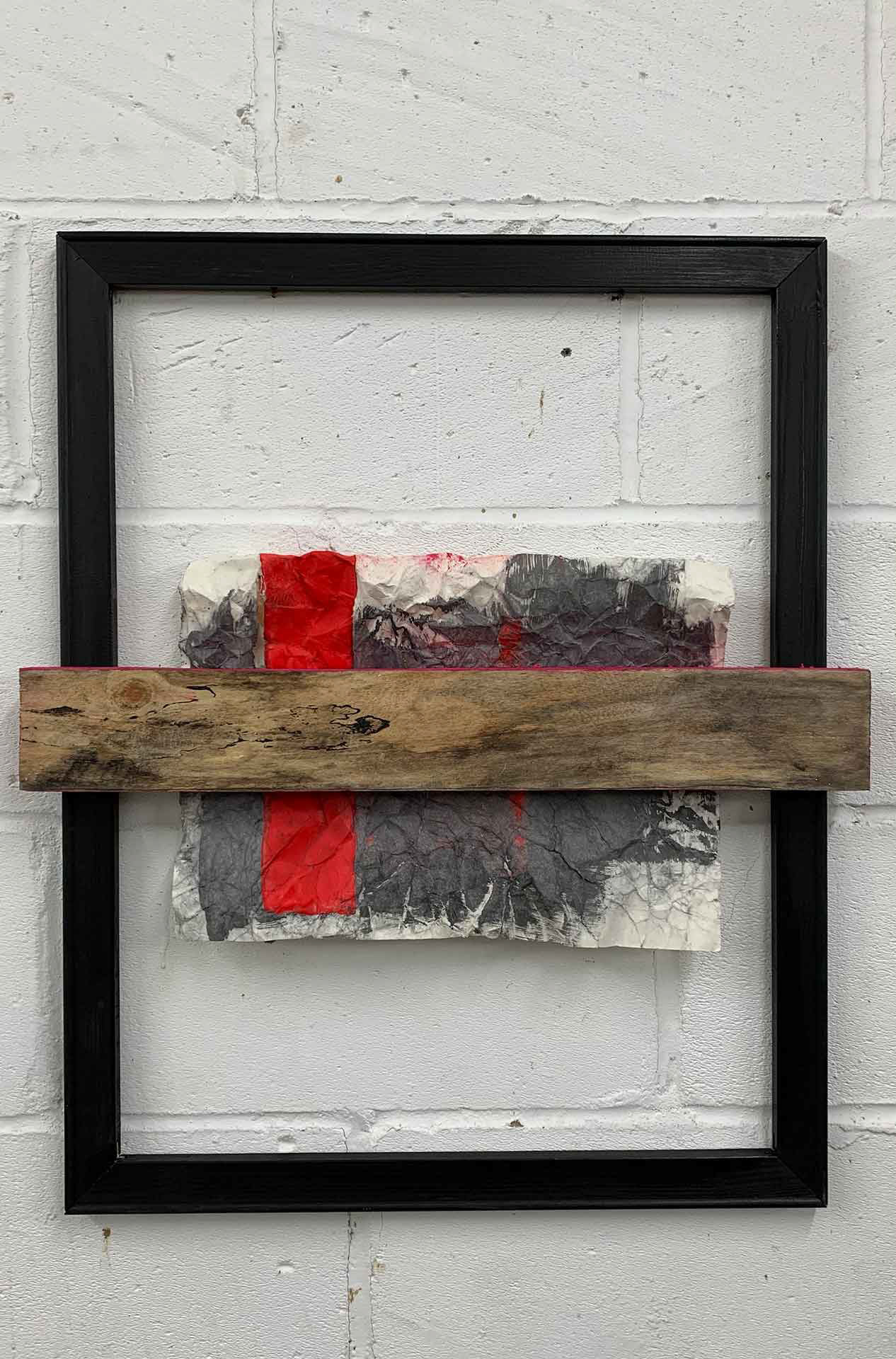 Experiment of Indifference #10 Acrylic on paper, Stretcher Bar, Discarded Wood. 56 x 71.5 x 5cm.