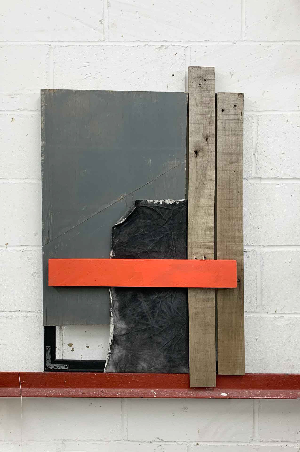 Experiment of Indifference #9. Acrylic on canvas, Stretcher Bar, Discarded Wood. 66 x 104 x 6.5cm.