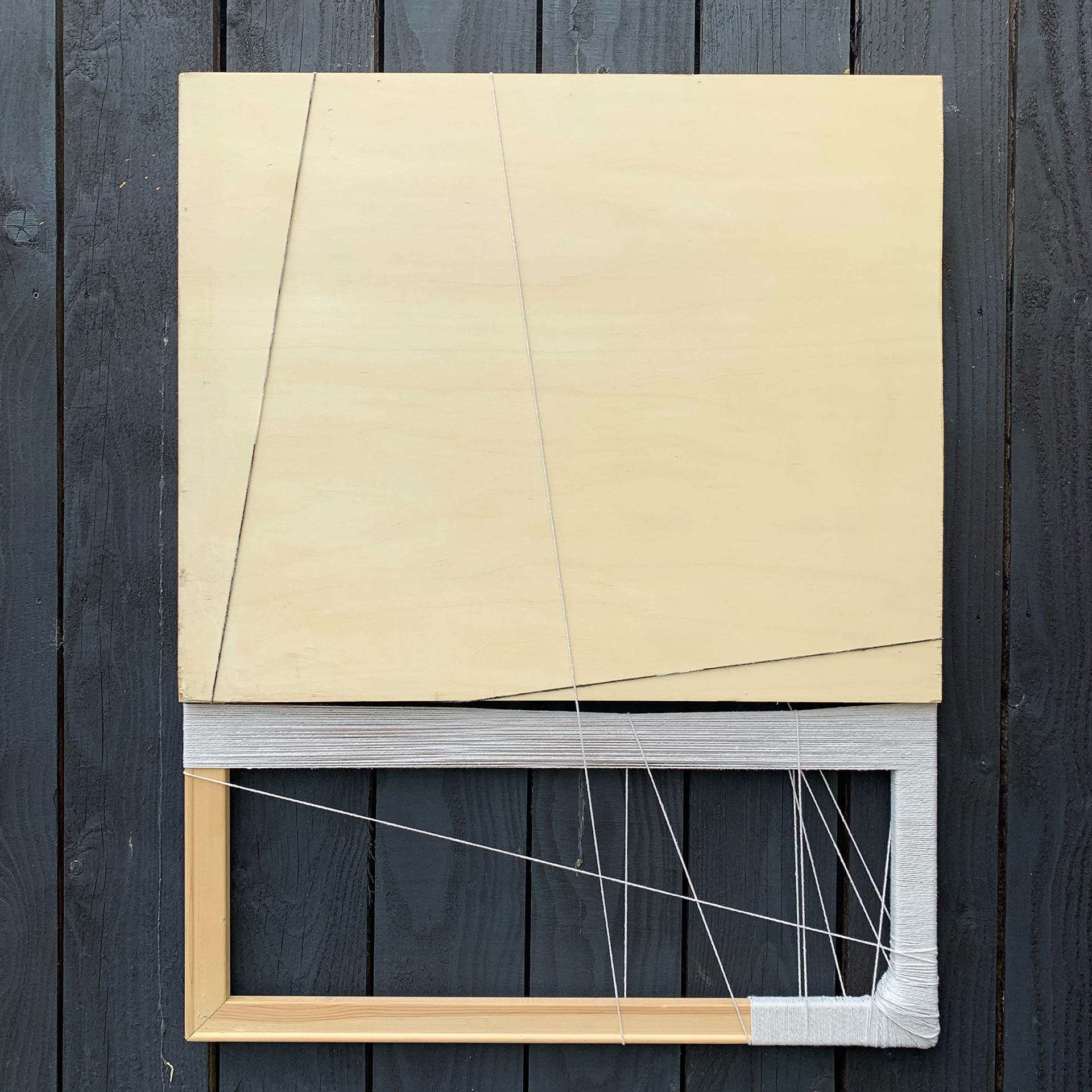 OBJECT!#7 Discarded wood, stretcher bar and metal/ cotton string/ acrylic/ beeswax/ PVA. 72cm x 92cm