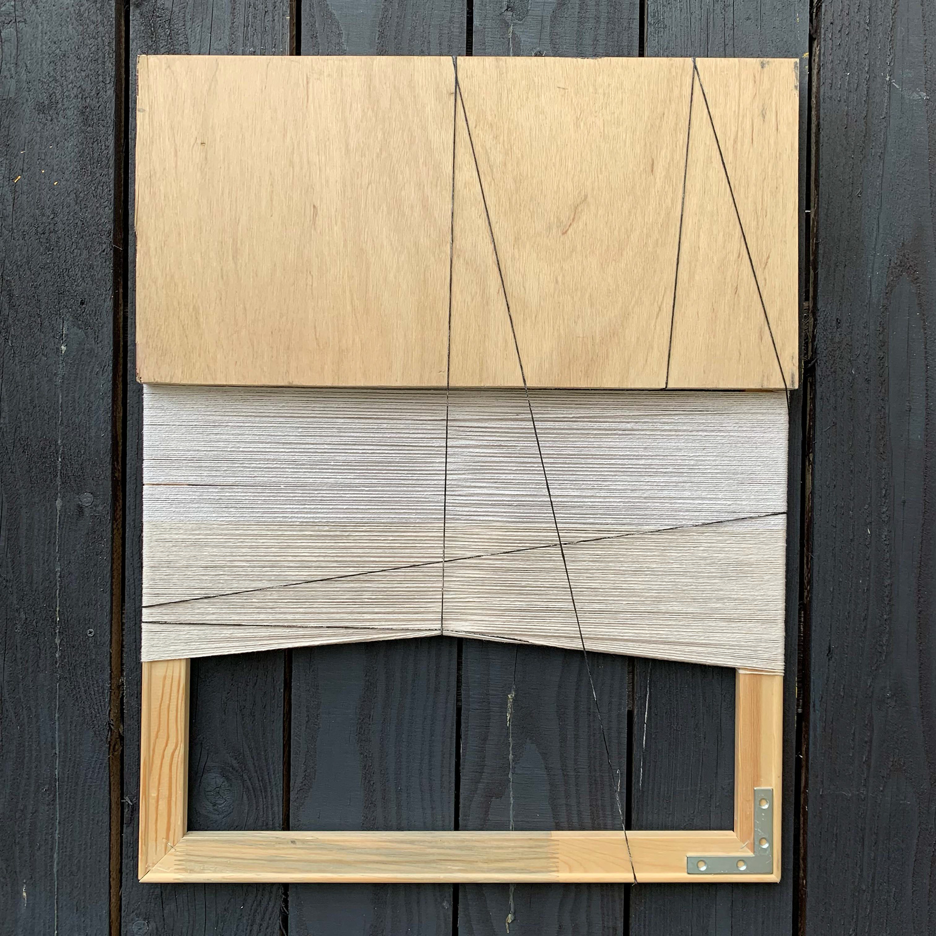 OBJECT!#5 Discarded wood, stretcher bar and metal/ cotton string/ acrylic/ beeswax/ PVA. 56cm x 71cm SOLD