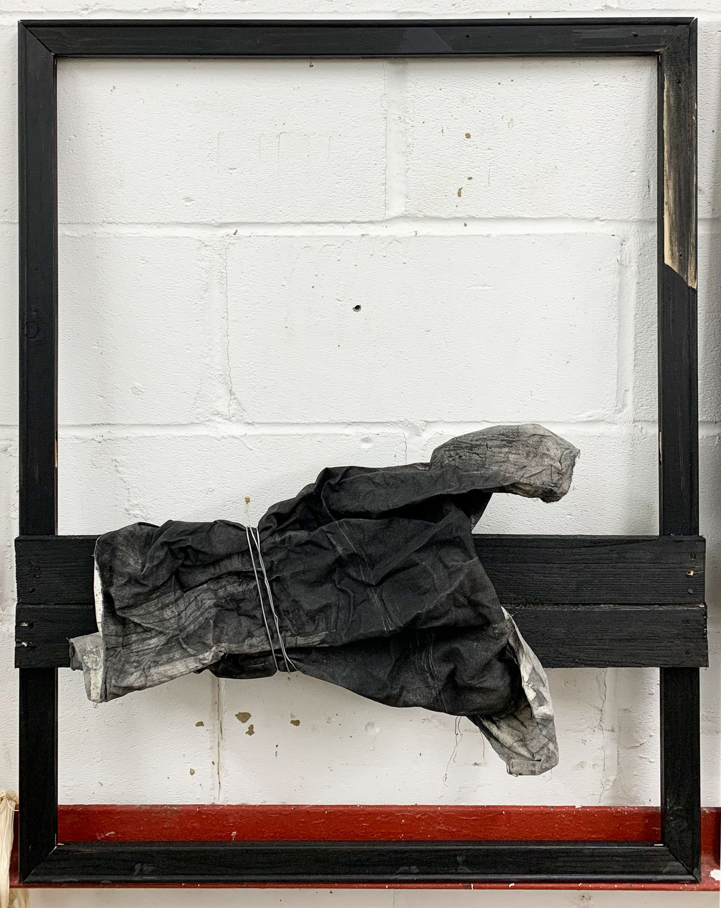 Experiment of Indifference #1. Acrylic on canvas, Stretcher Bar, wire and discarded wood. 71.5 x 91.5 x 3cm.